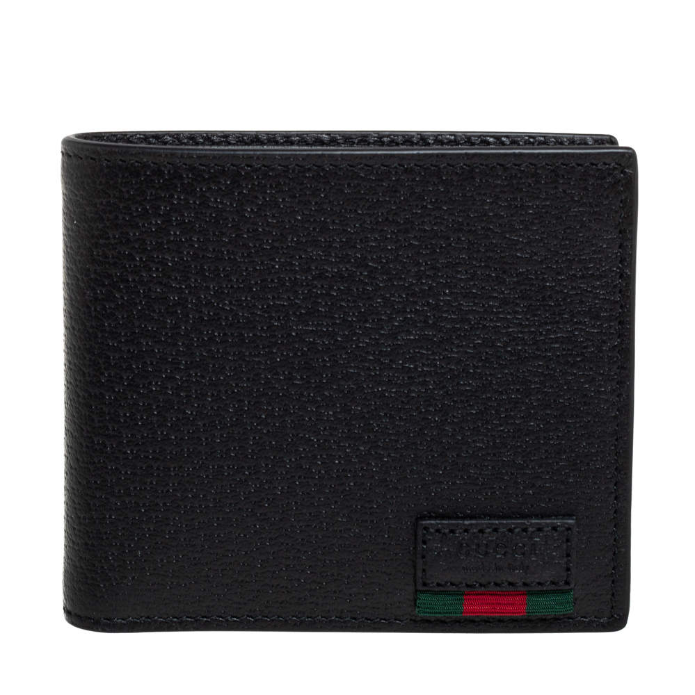 Gucci Black Leather Web Bifold Wallet