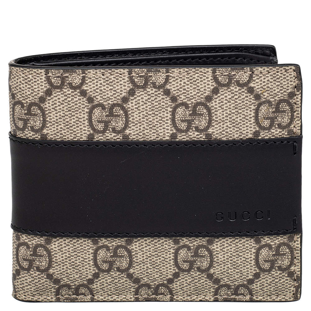 Pre Owned Gucci Beige/Black GG Supreme Canvas And Leather Wallet