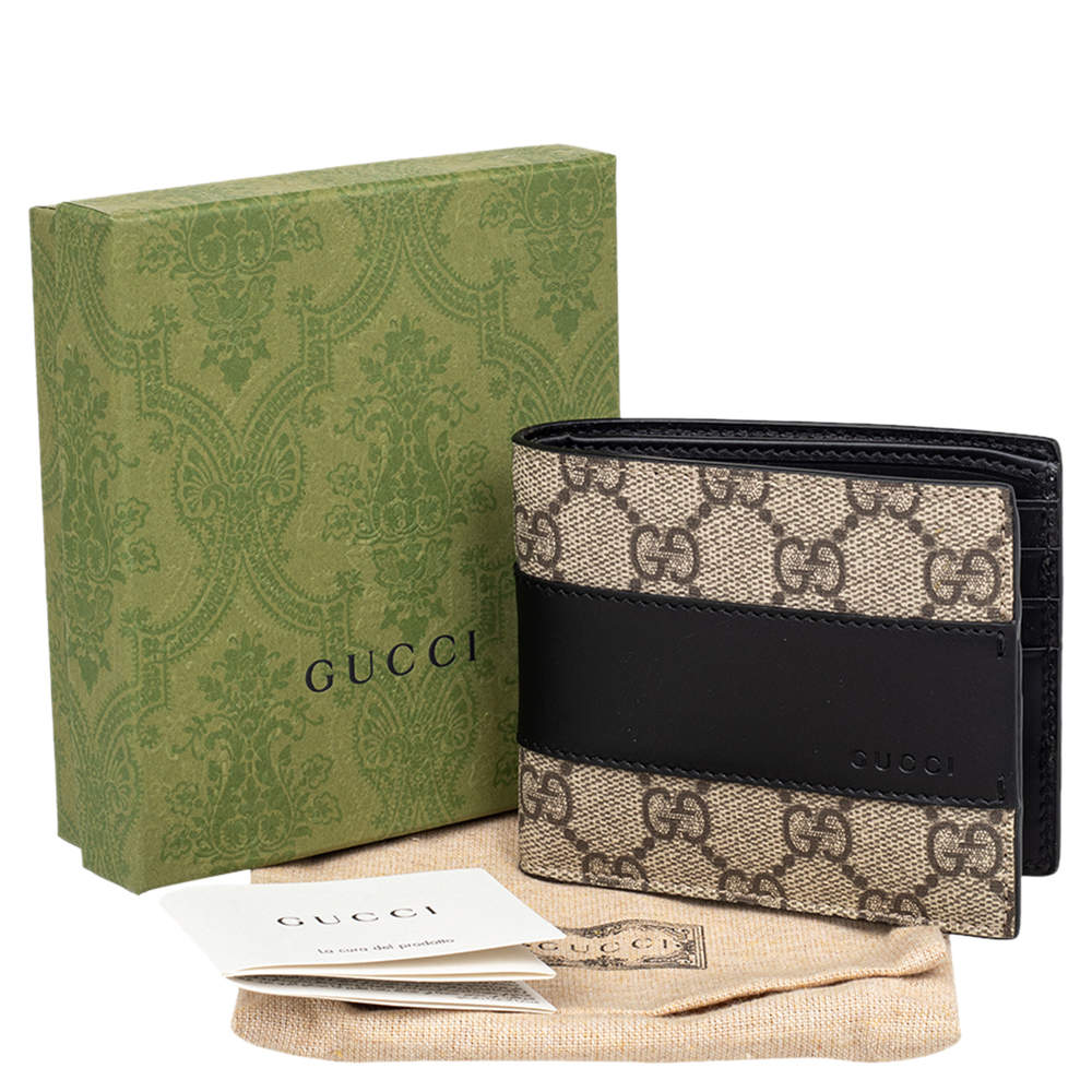 GUCCI 451240 GG Supreme Monogram Canvas Black Leather Bi Fold Wallet