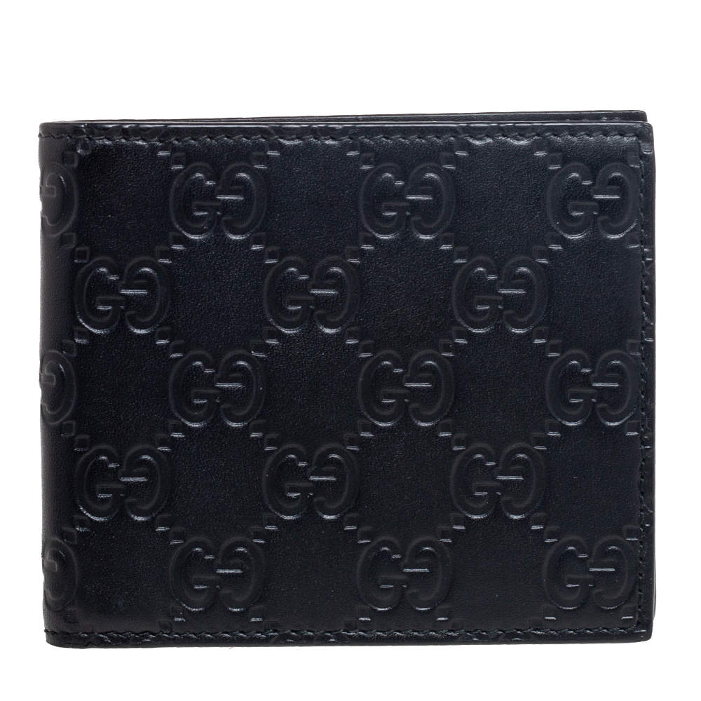 Pre Owned Gucci Black Guccissima Leather Bifold Wallet