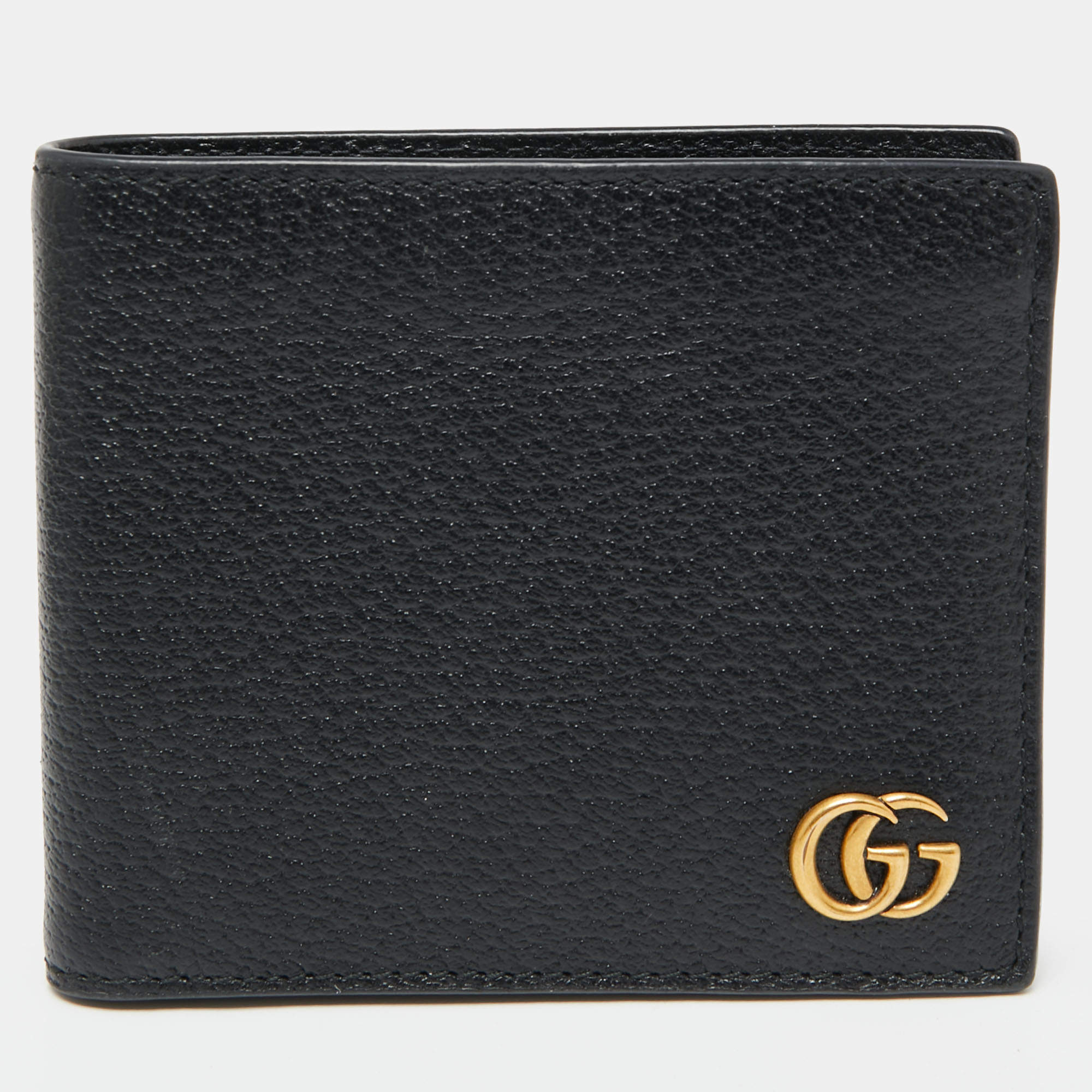 مملوكة مسبقًا Gucci Black Pebbled Leather GG Mormont Bi-Fold Wallet