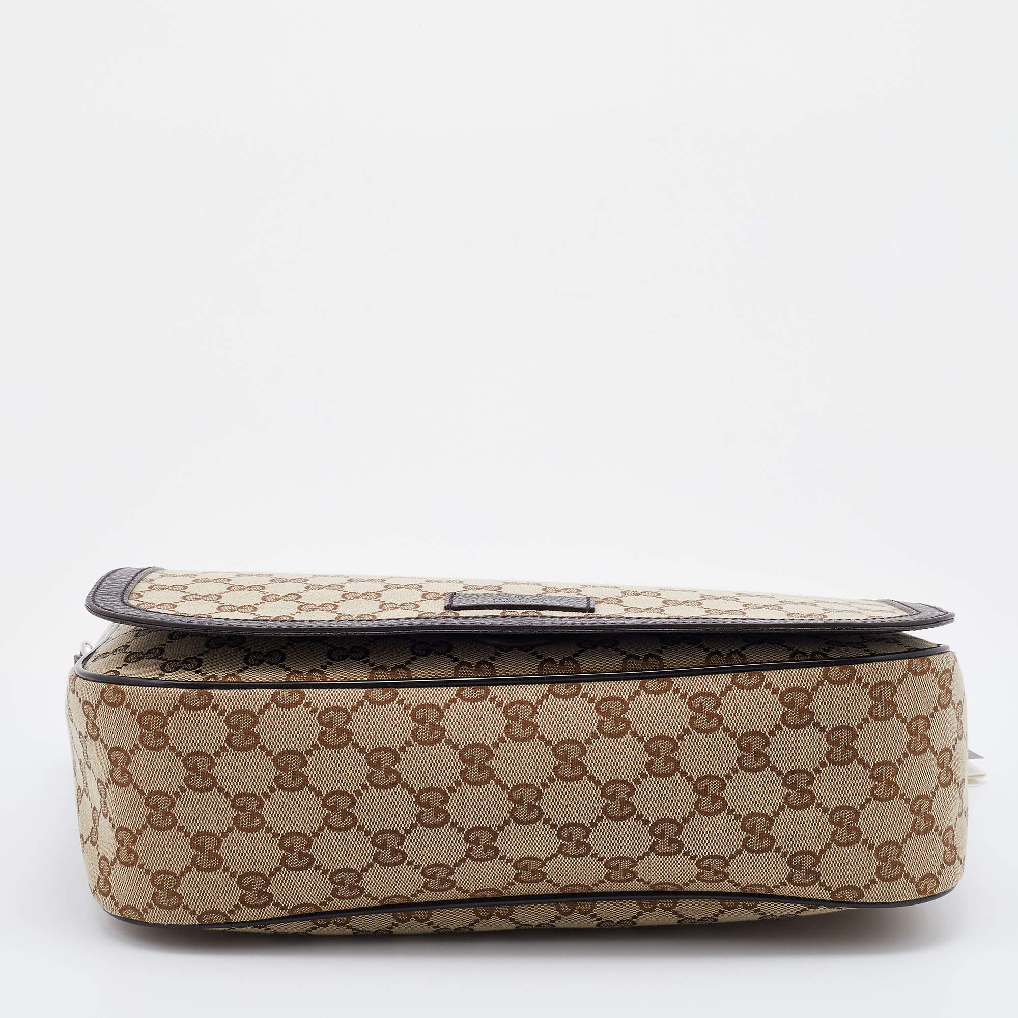 GUCCI Monogram Web Medium Flap Messenger Beige Dark Brown 1261576