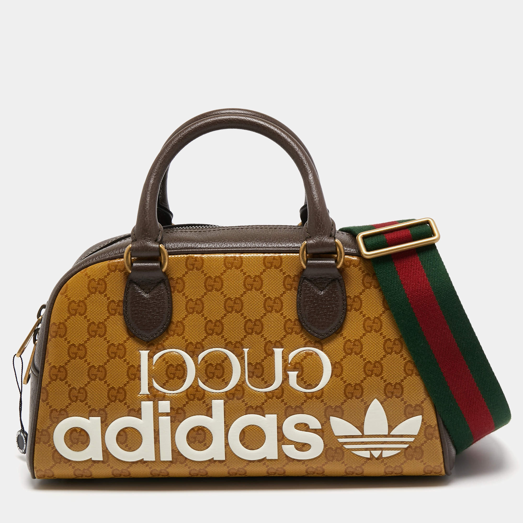 Gucci x Adidas Beige/Brown GG Crystal Canvas and Leather Mini Duffle Bag