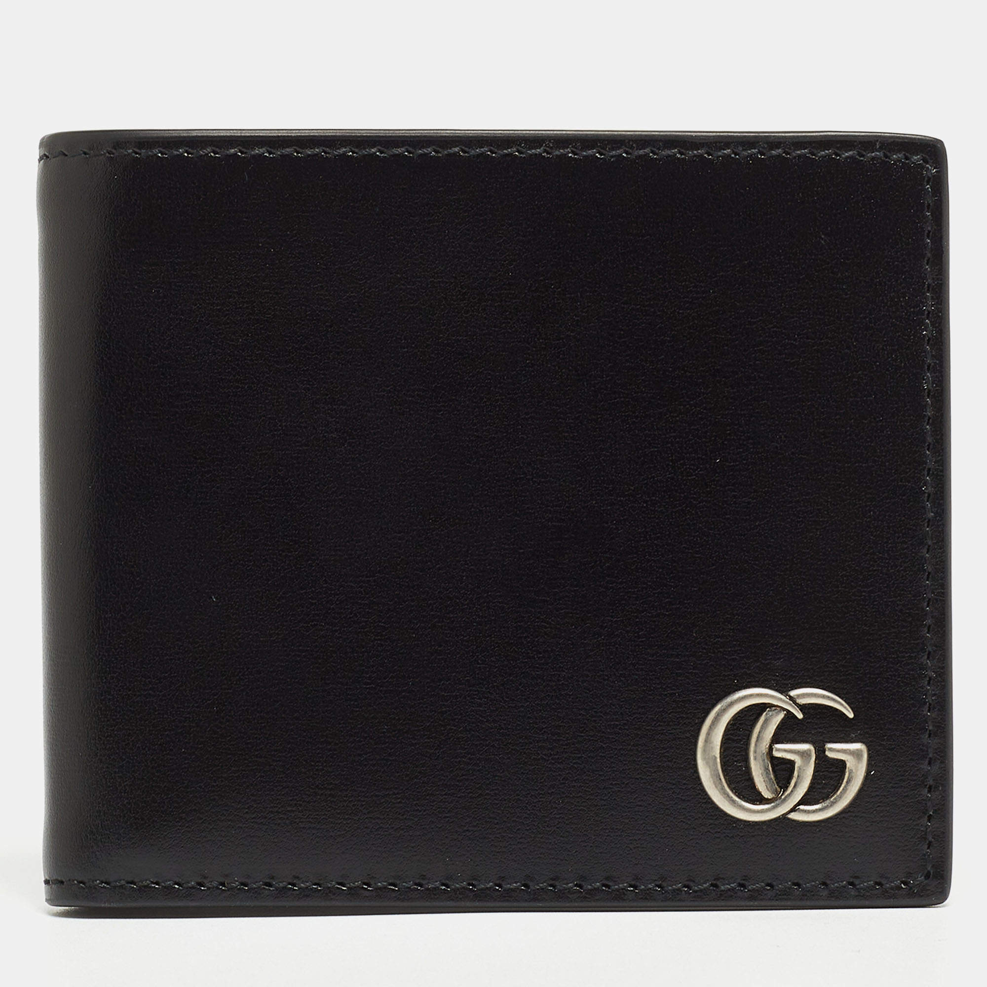 Pre Owned Gucci Black Leather GG Marmont Bifold Wallet