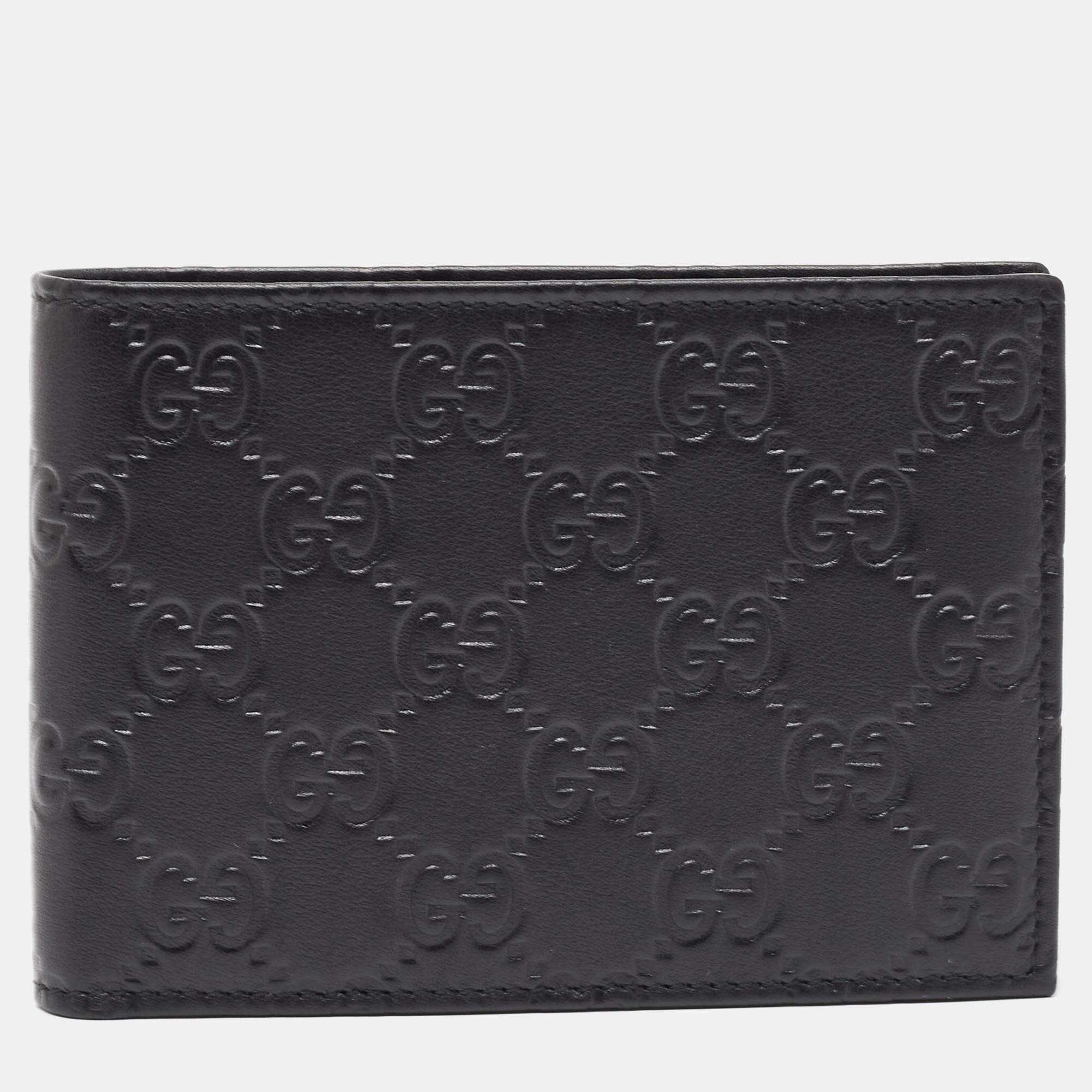 Pre Owned Gucci Black Guccissima Leather Bifold Wallet