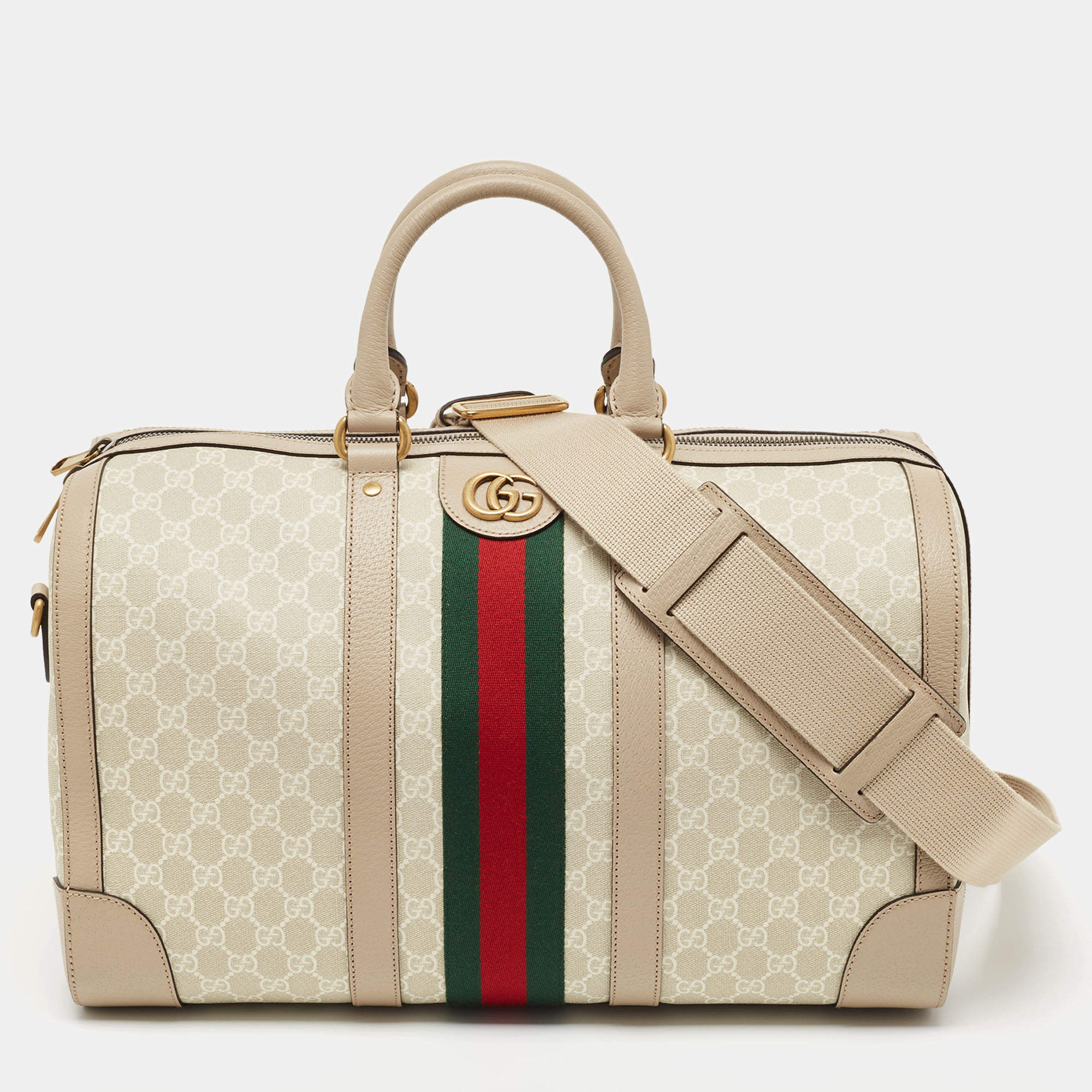 Gucci Beige/Off White GG Supreme Canvas Medium Web Savoy Duffle Bag Gucci