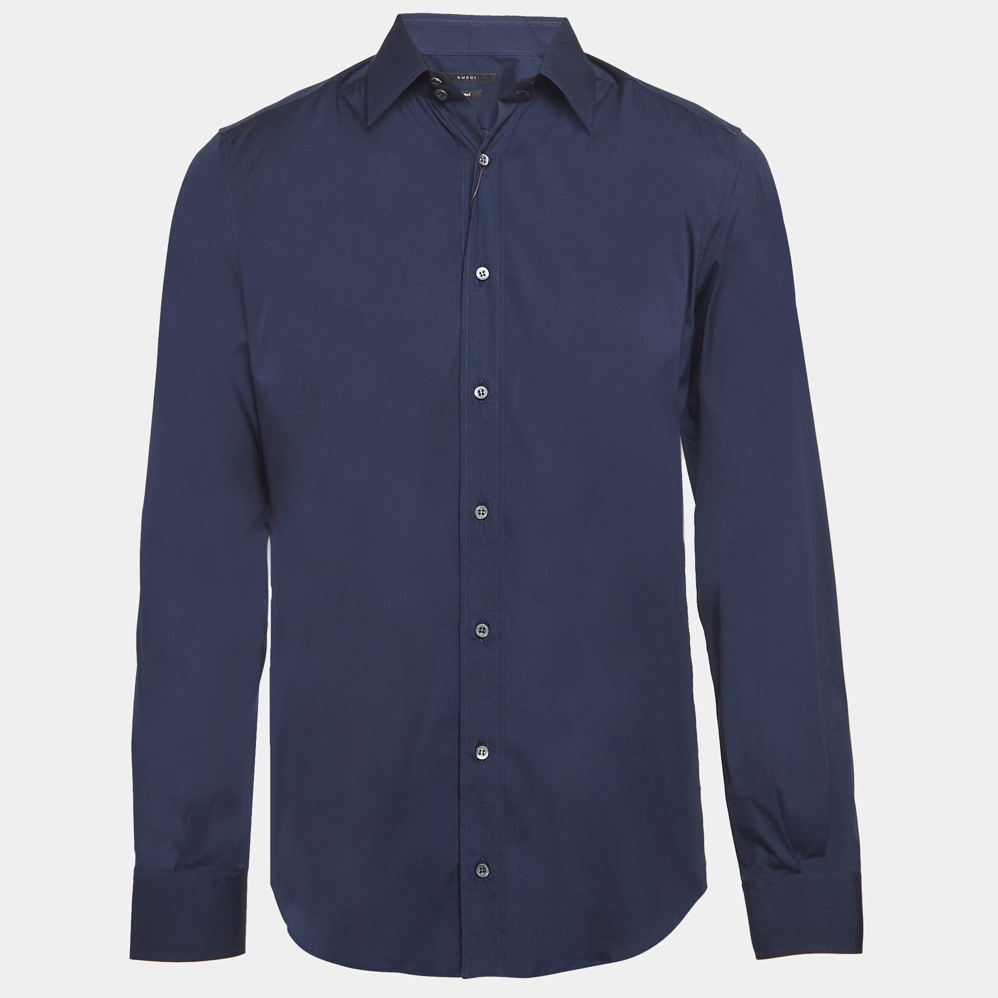 Gucci Caspian Blue Poplin Cotton Button Front Fitted Shirt L