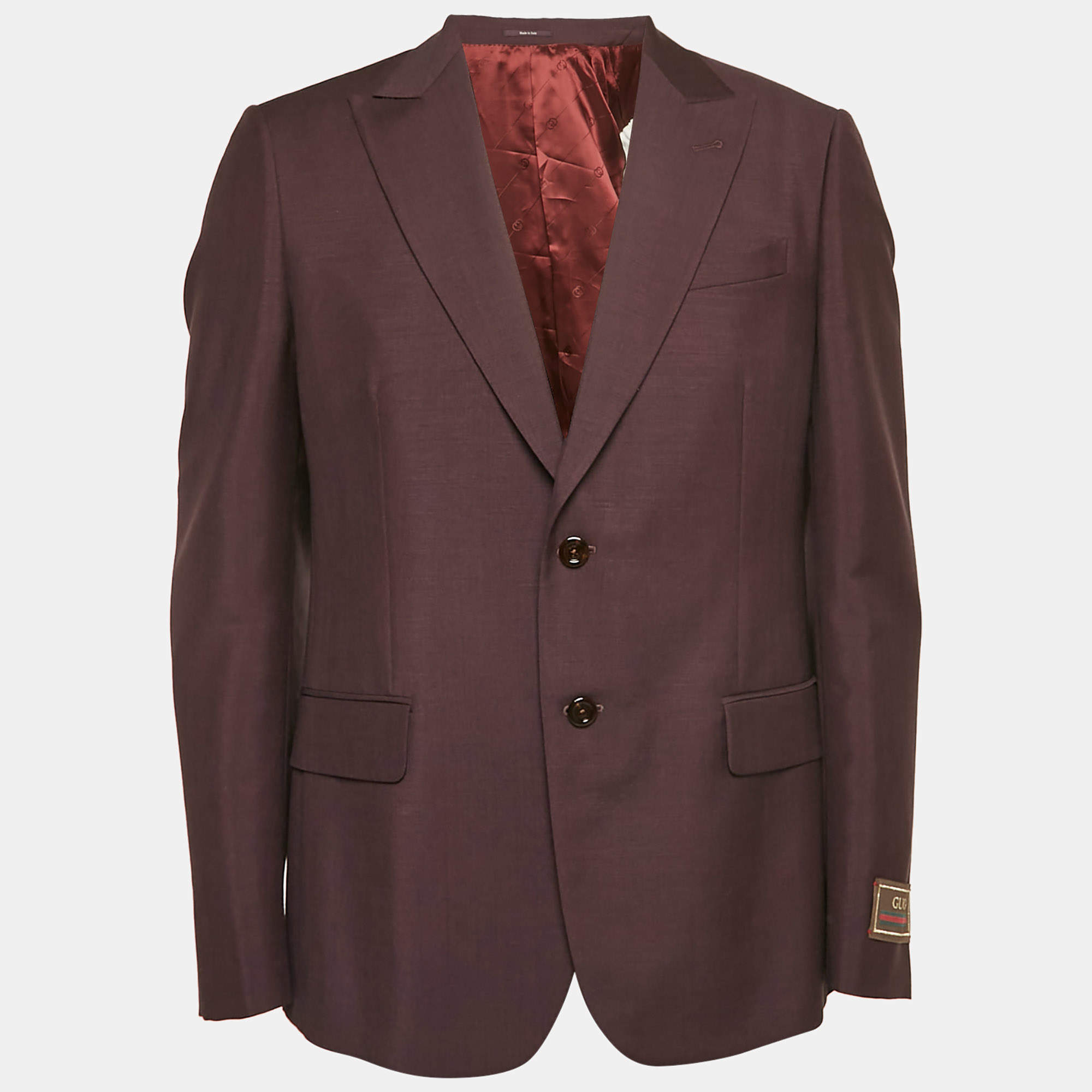 Pre Owned Gucci Burgundy Mohair Single Breasted Blazer L