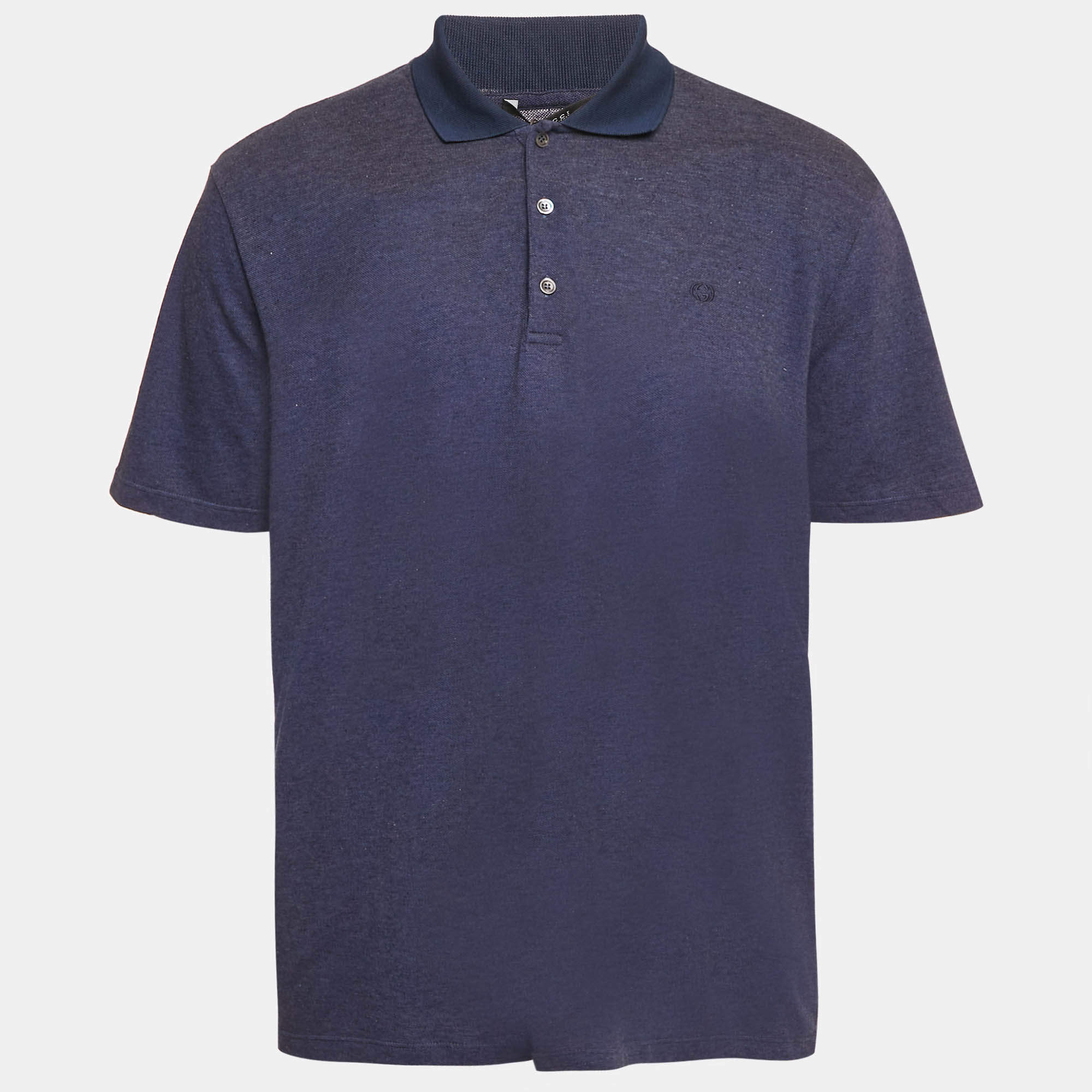 Pre Owned Gucci Blue Cotton Pique Slim Polo T-Shirt XXL