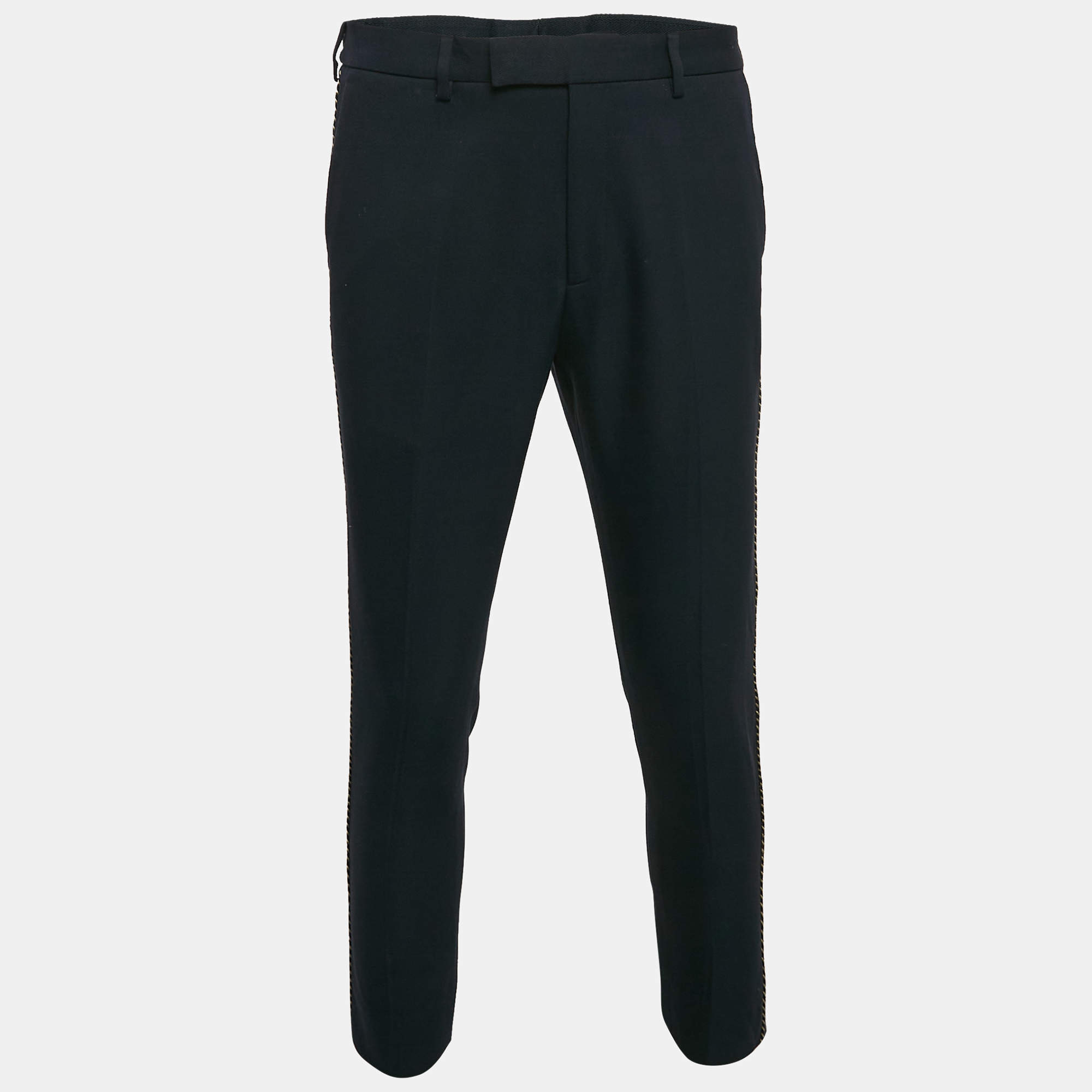 Gucci Navy Blue Cotton Drill Embroidered Detail Trousers M