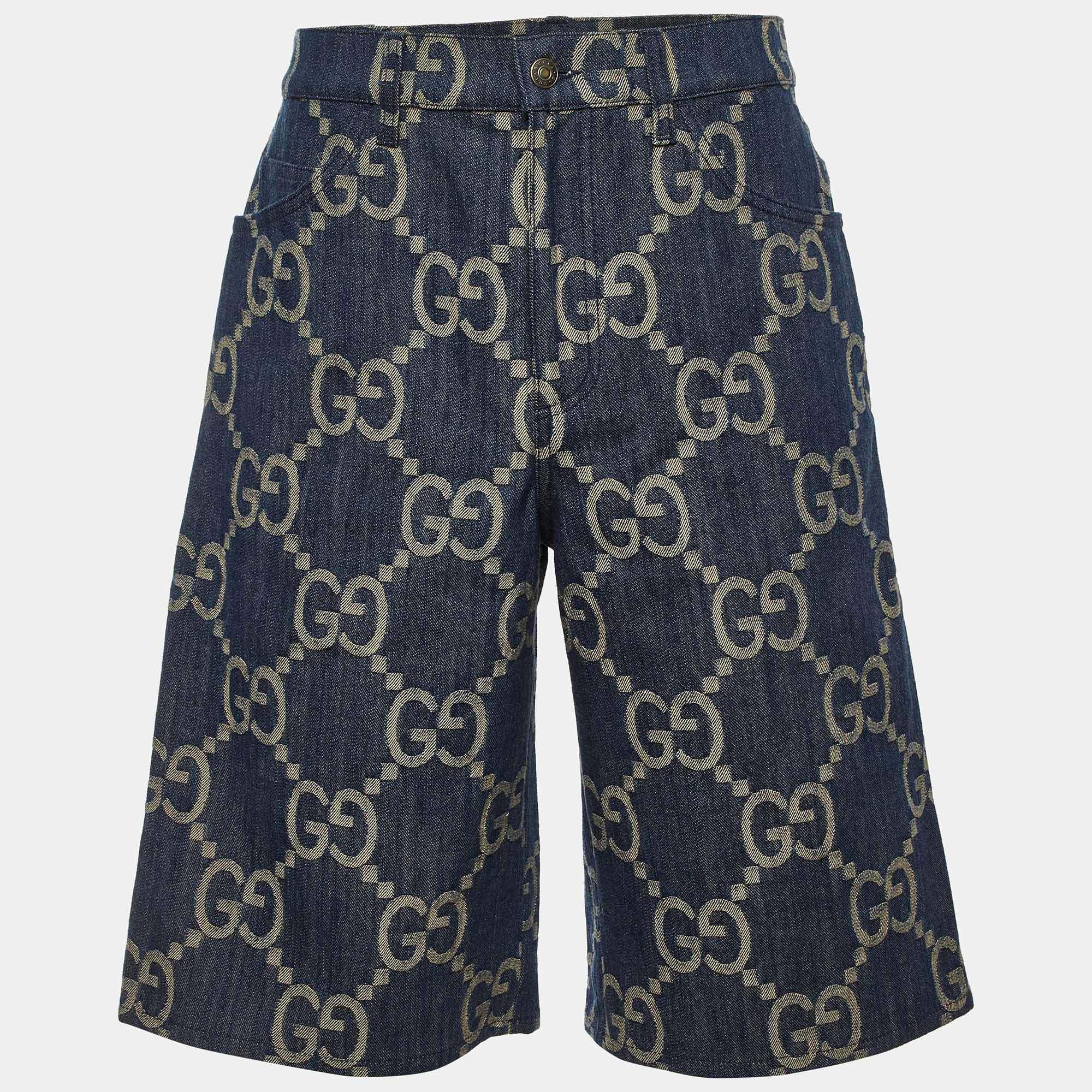 مملوكة مسبقًا Gucci Blue Jumbo GG Denim 22705 Gucci Songs Bermuda Shorts M/Waist 34"