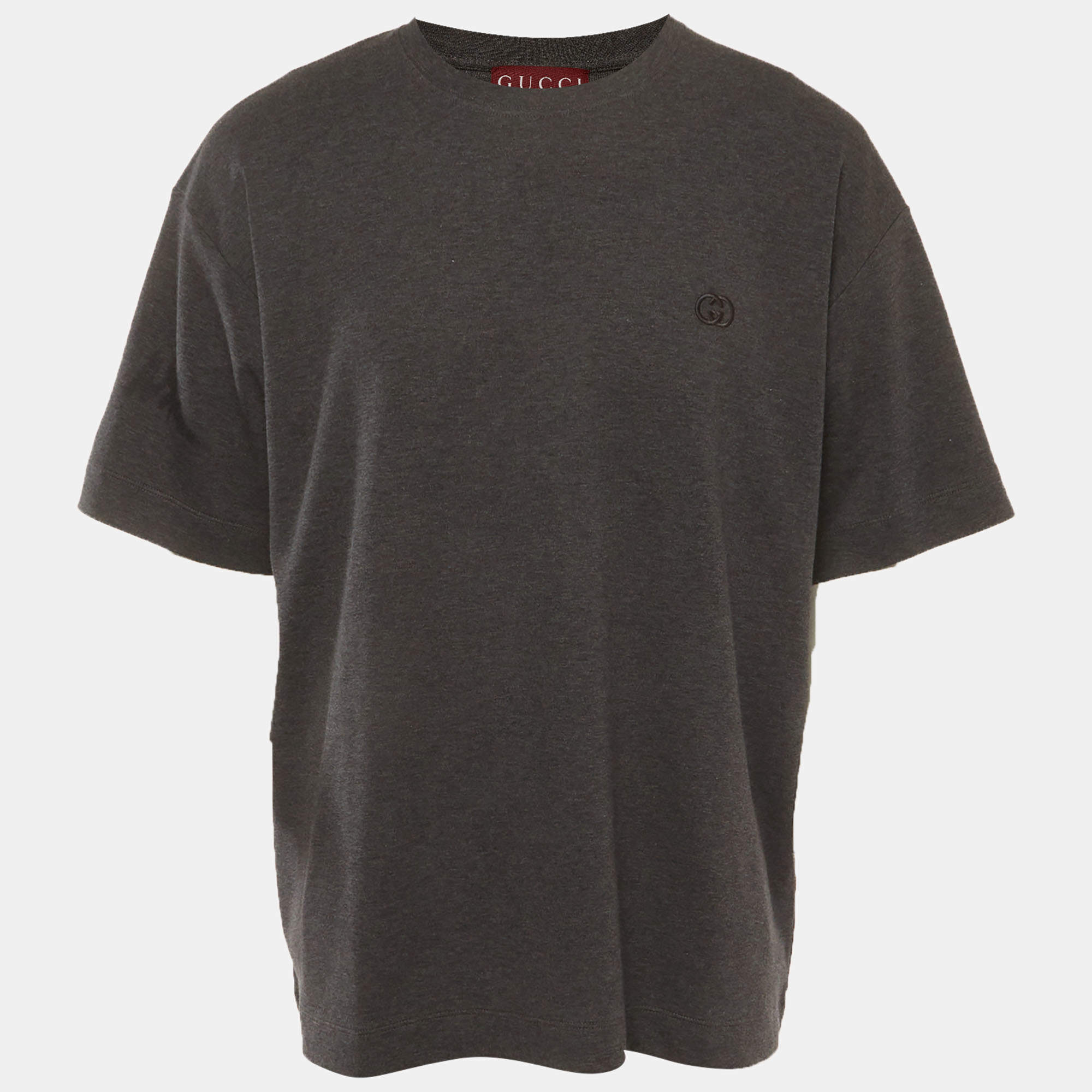 Pre Owned Gucci Grey Embroidered Logo Jersey Crewneck T-Shirt XXL