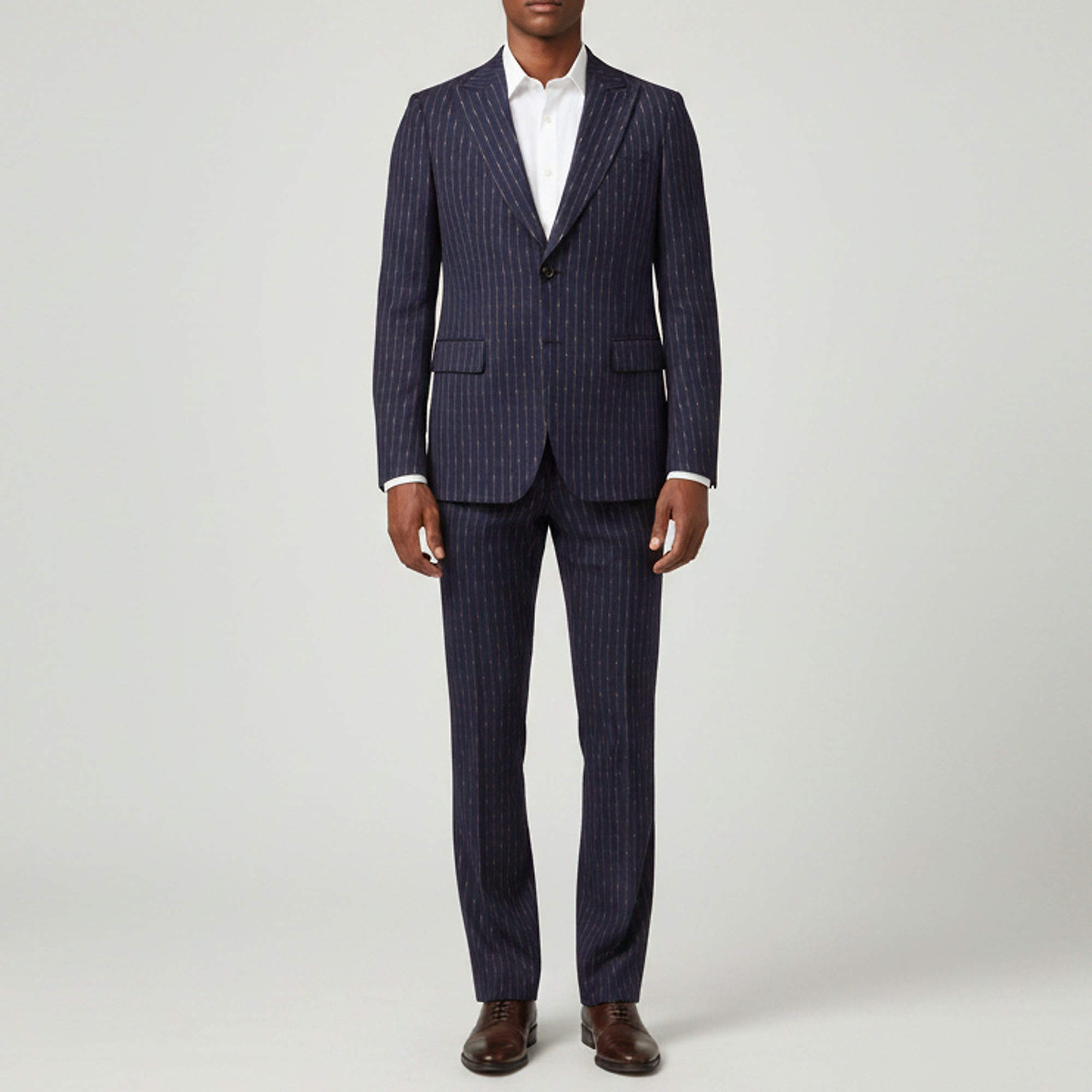 Pre Owned Gucci Navy Blue Horsebit Pinstripe Wool Regular Fit Suit Set S 