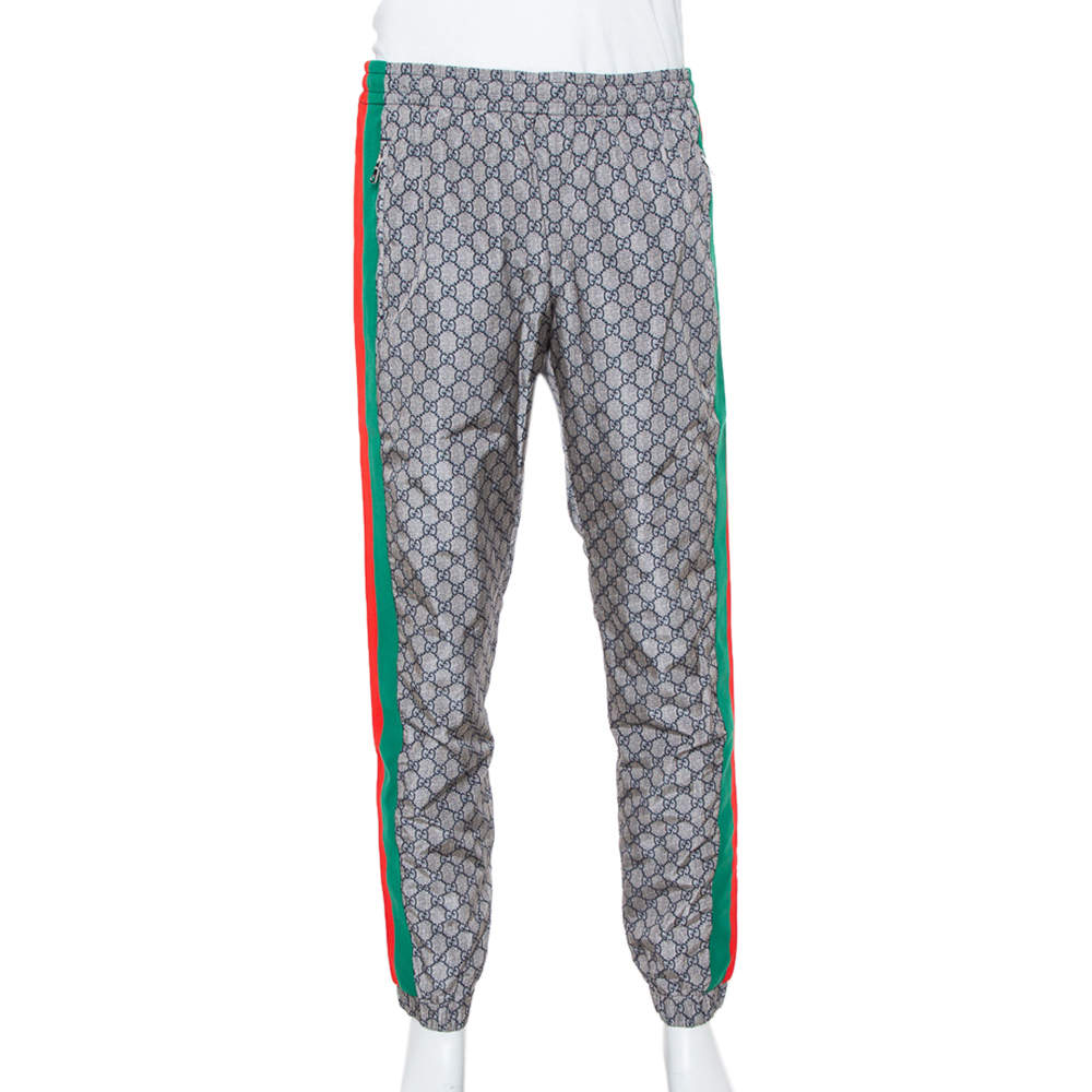 Gucci Grey Synthetic GG Supreme Web Stripe Print Sweat Pants XL