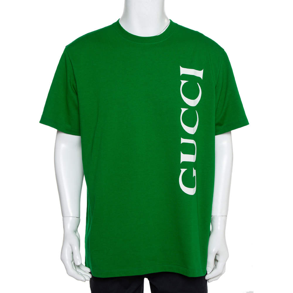 Gucci Green Logo Printed Cotton Crewneck T-Shirt L