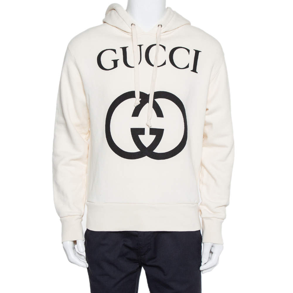 Gucci Cream Cotton Interlocking G Print Hooded Sweatshirt XS