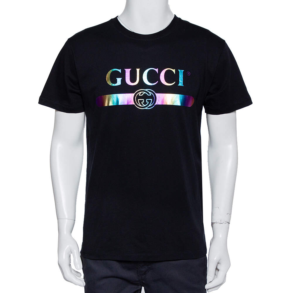 Gucci Black Logo Printed Cotton Oversized Crewneck T-Shirt XS