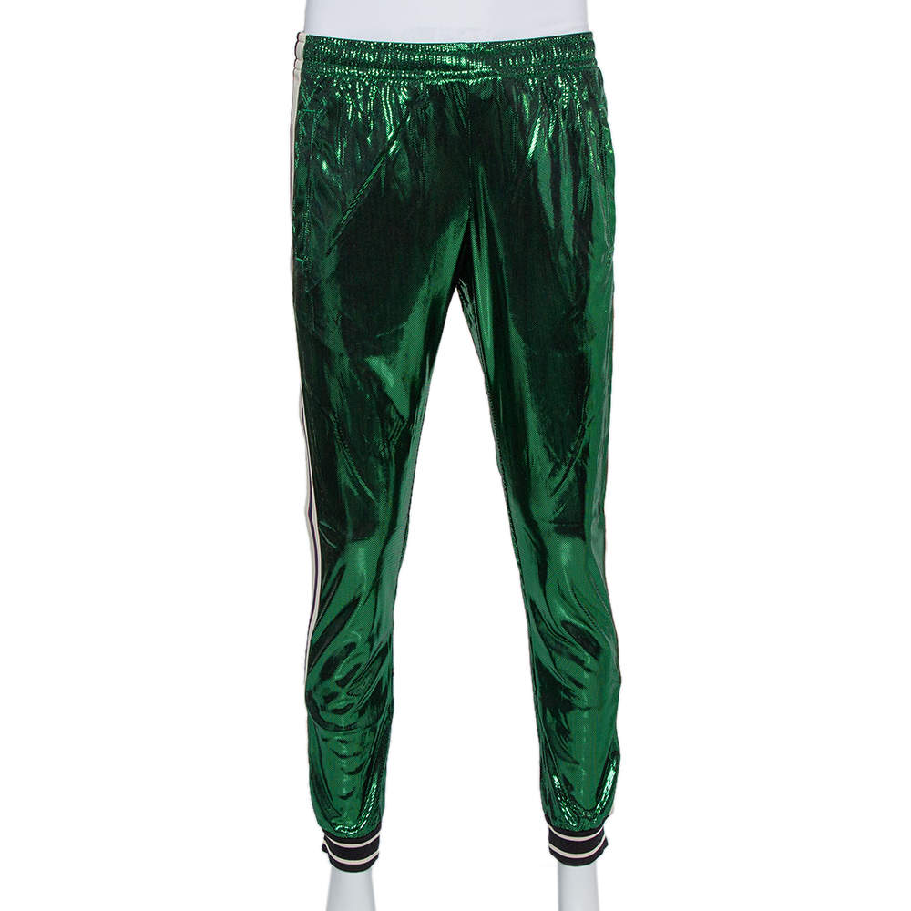 Gucci Green Lamé Side Strip Detail Oversized Joggers XS