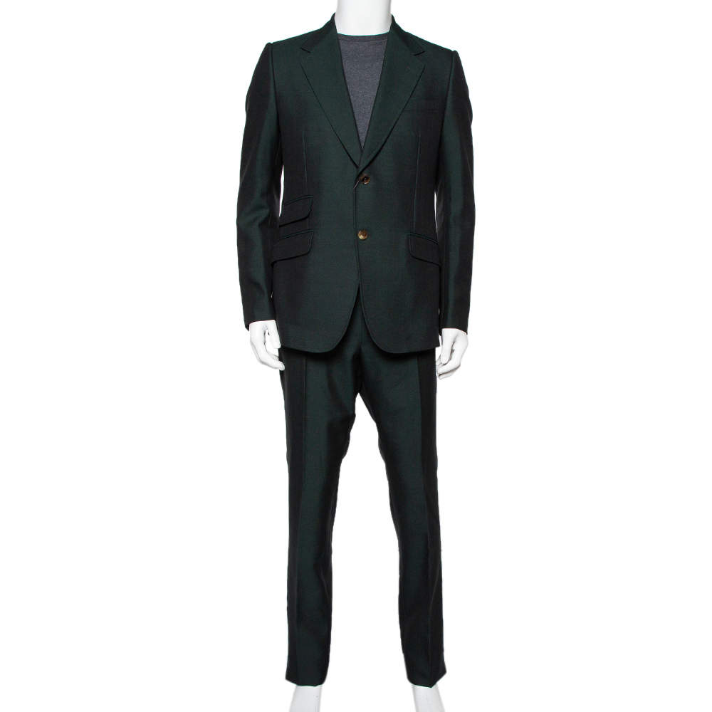Pre Owned Gucci Bottle Green Wool & Mohair Suit XL