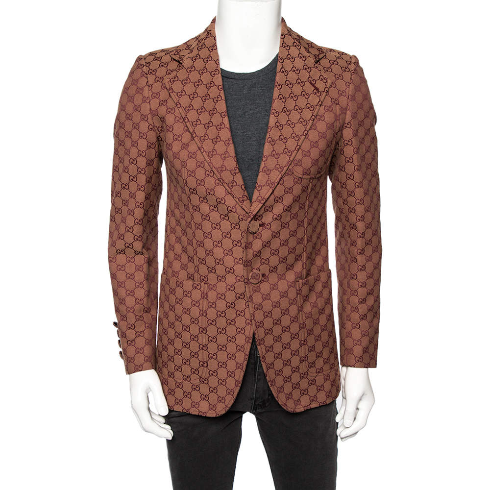 Gucci Burgundy Logo Monogram Cotton Canvas Jacket S
