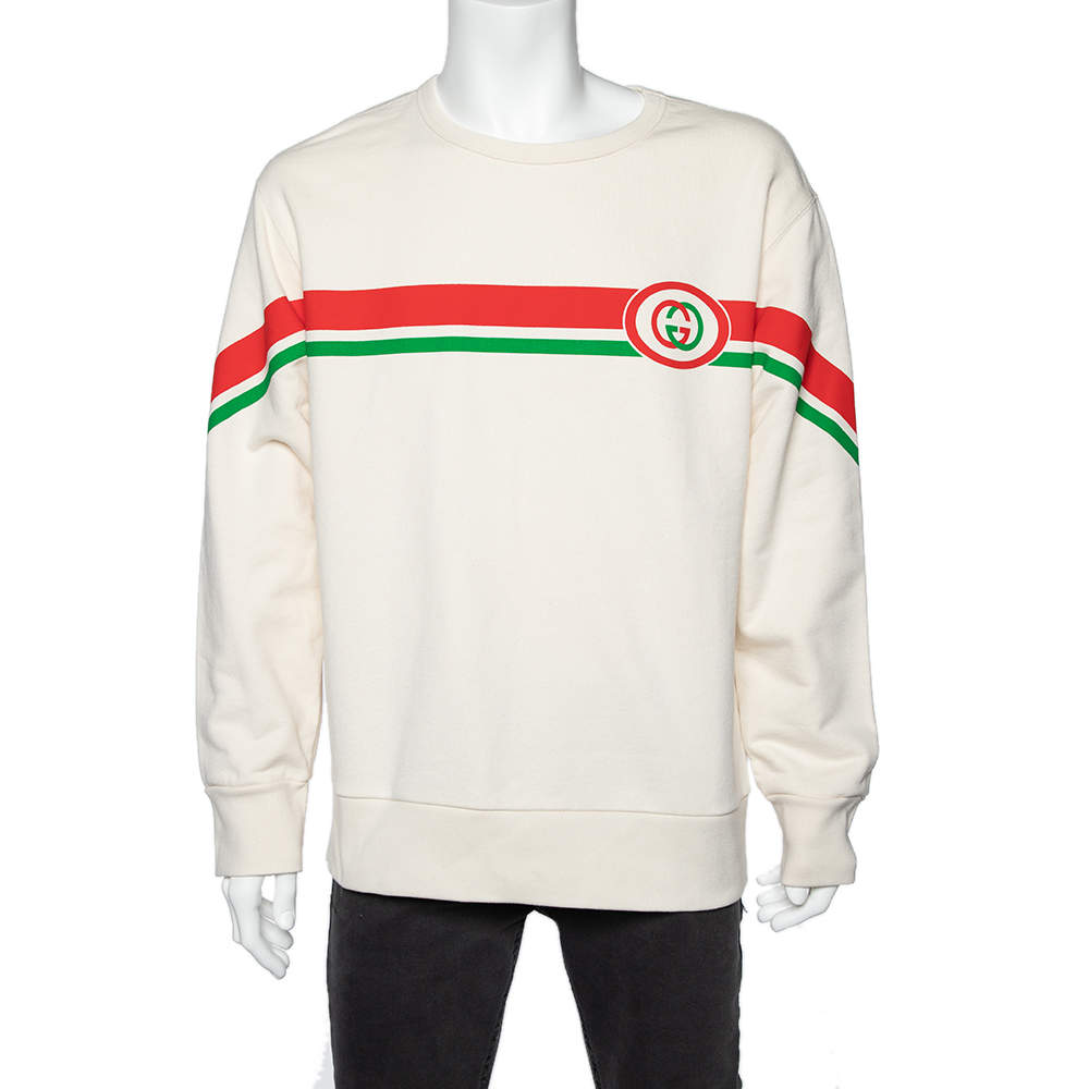 Gucci Ivory Interlocking G Print Cotton Crew Neck Sweatshirt L