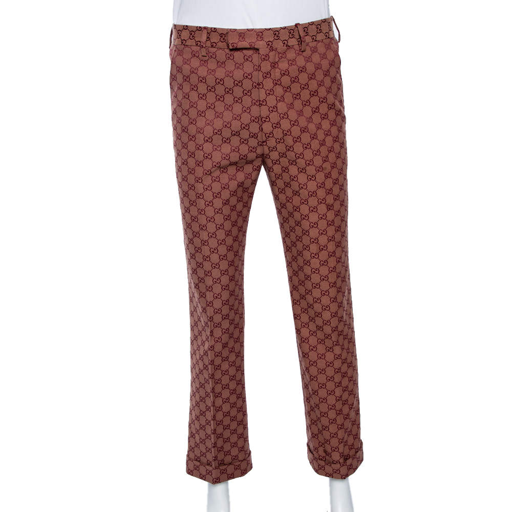 مملوكة مسبقًا Gucci Burgundy GG Jacquard Slim Fit Trousers S