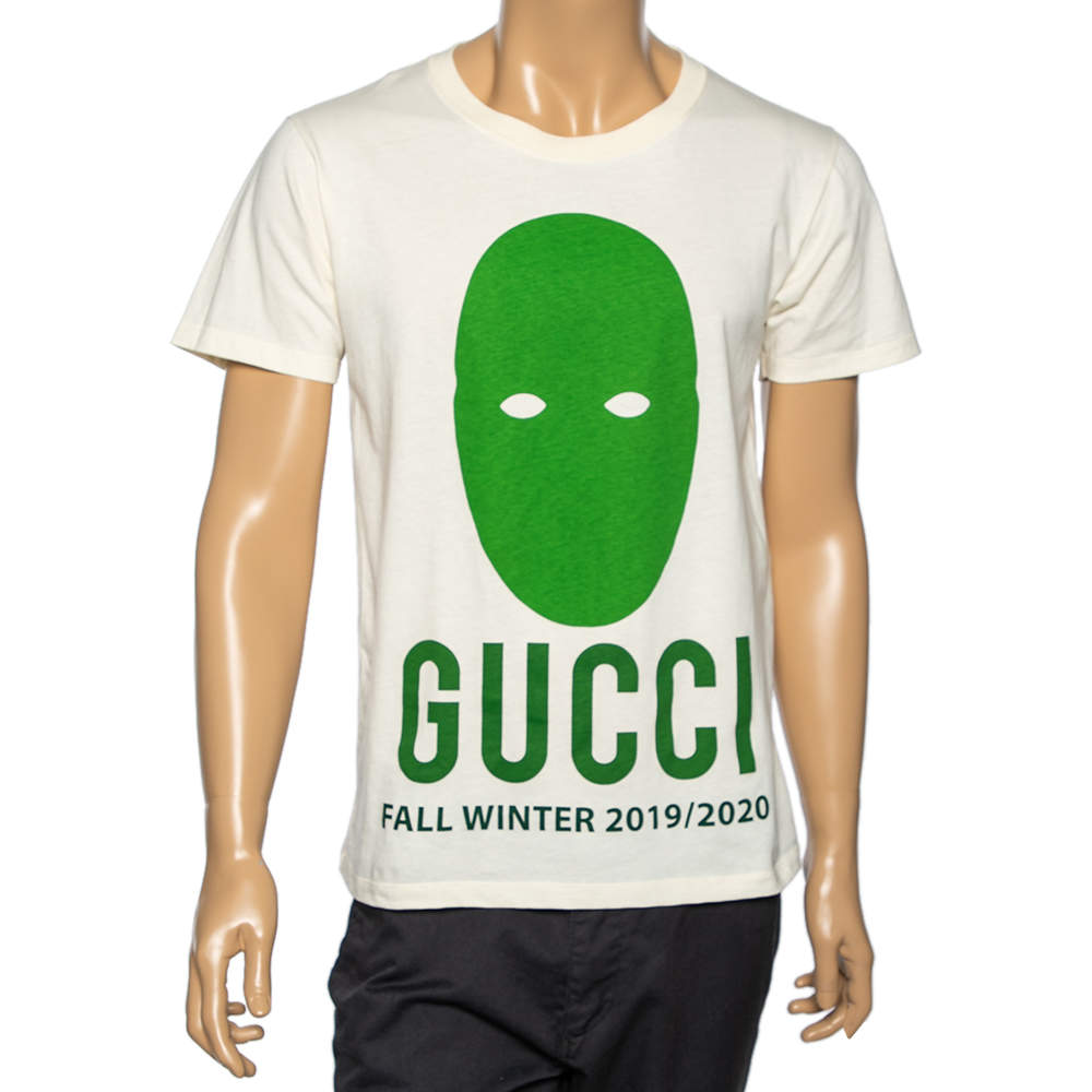 Gucci Cream Cotton Manifesto Mask Printed Crew Neck T-Shirt XS