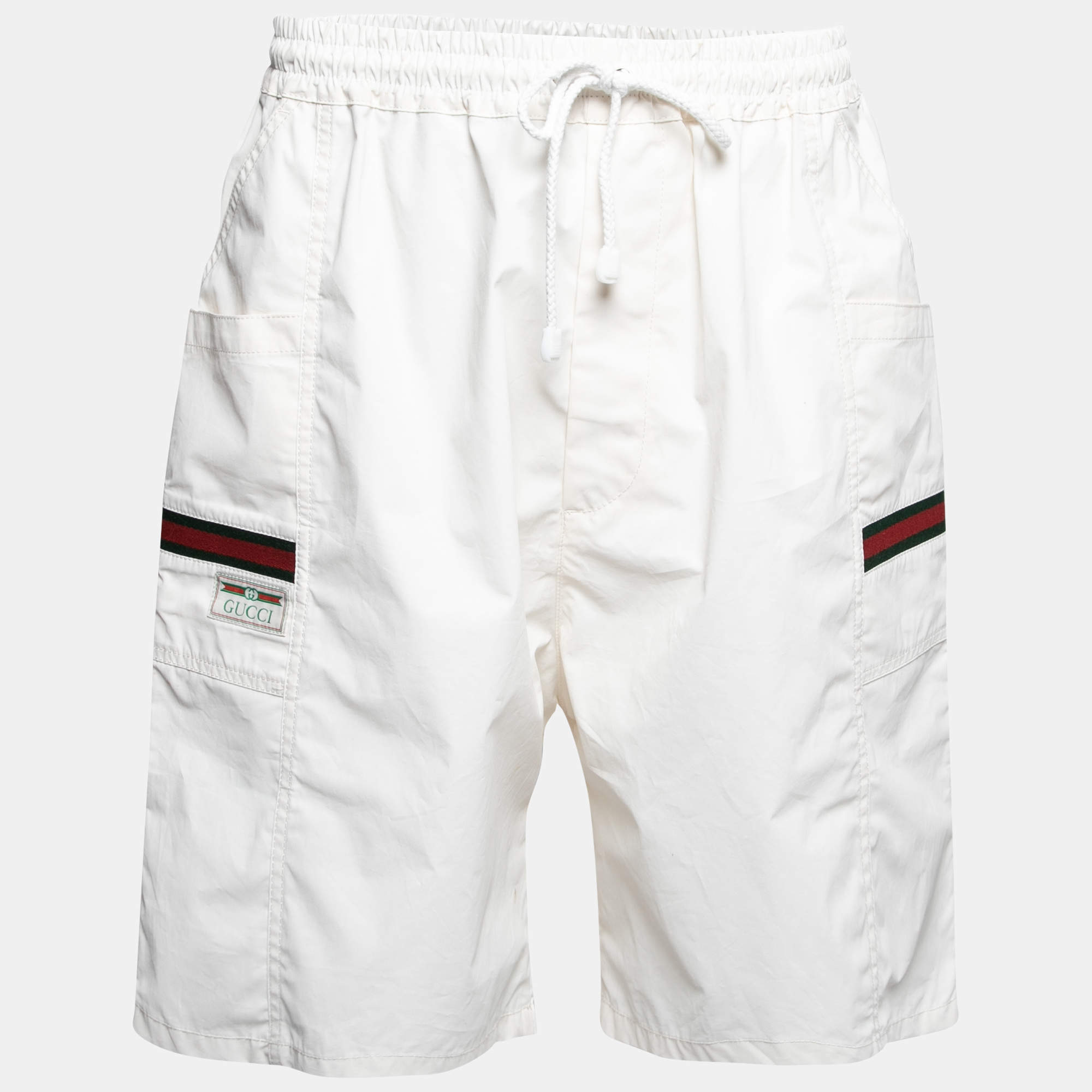 Gucci Ivory Cotton Web Stripe Trim Detailed Shorts M