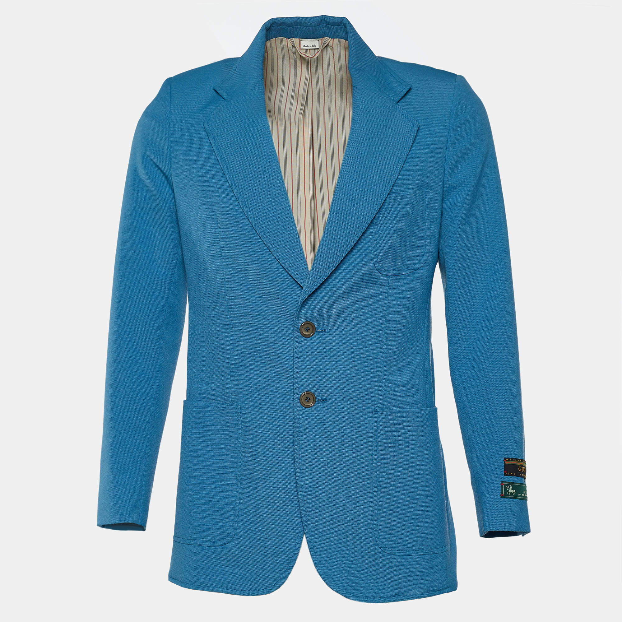 Pre Owned Gucci Teal Blue Wool Camden Single Breasted Blazer S