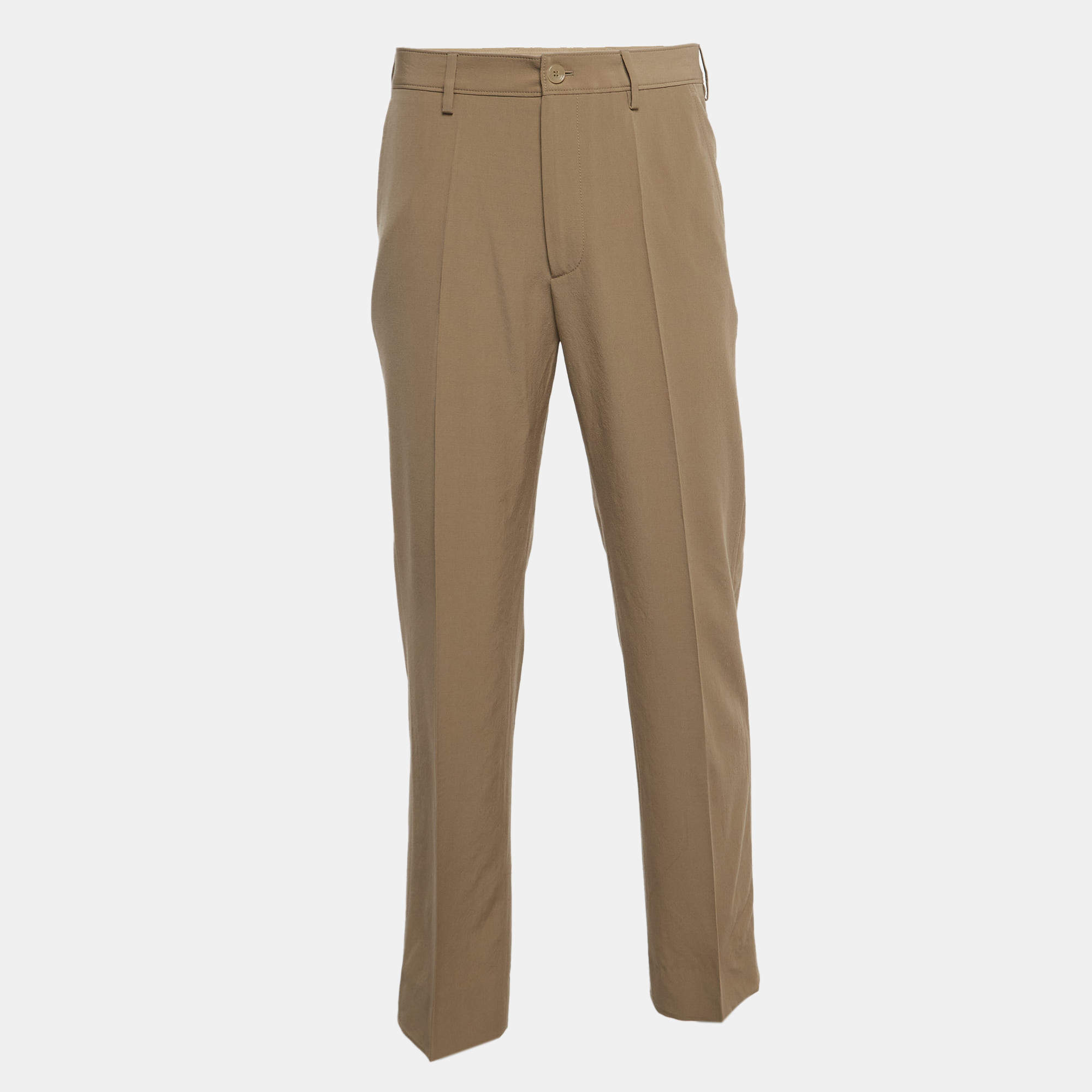 Pre Owned Gucci Khaki Wool Straight Fit Trousers M