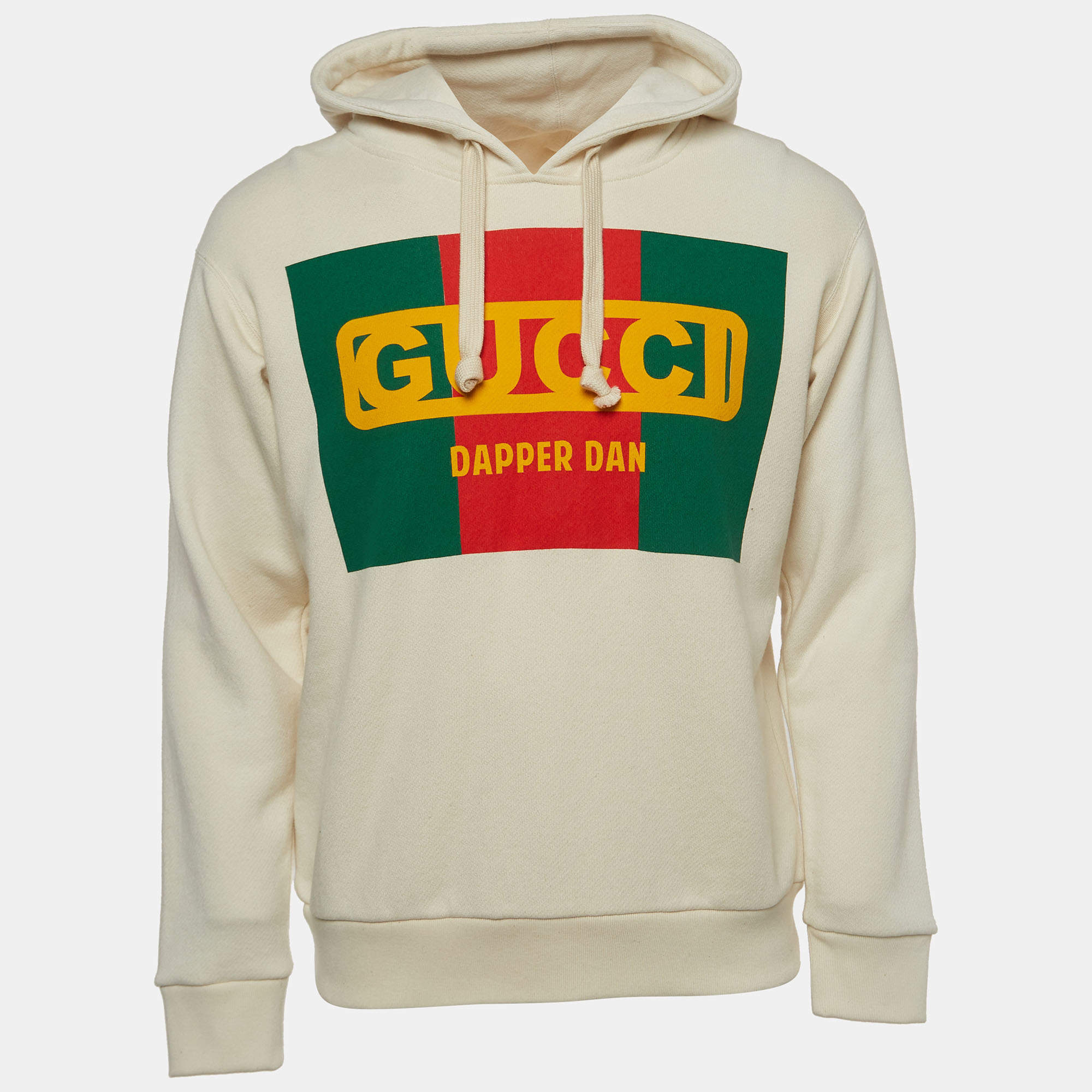مملوكة مسبقًا Gucci Ivory White Dapper Dan Logo Print Cotton Knit Hoodie XS