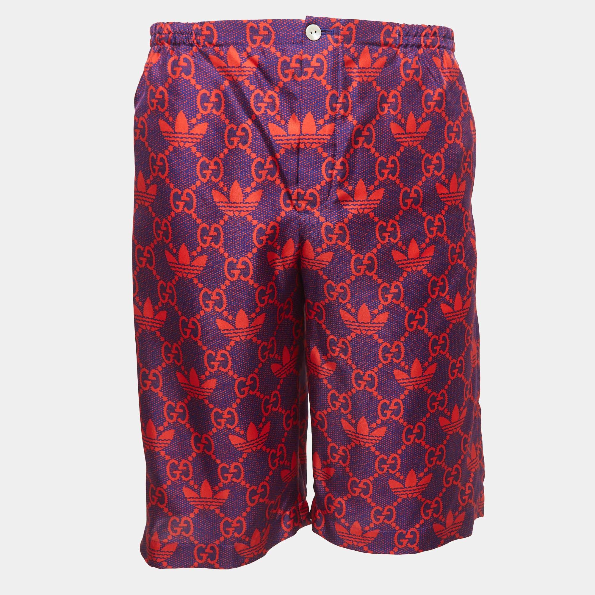 Gucci X Adidas Marco GG Trefoil Print Silk Shorts S Gucci TLC