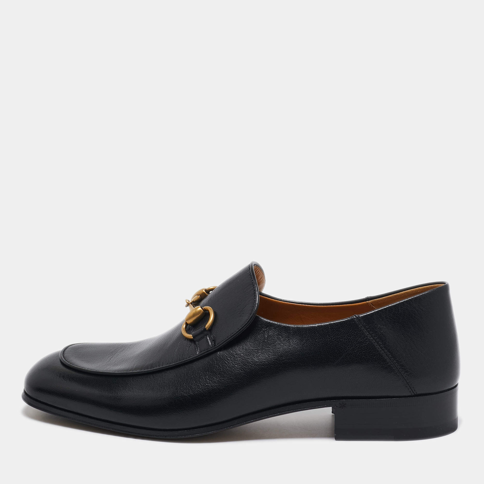 Pre Owned Gucci Black Leather Horsebit Foldable Slip On Loafers Size 41