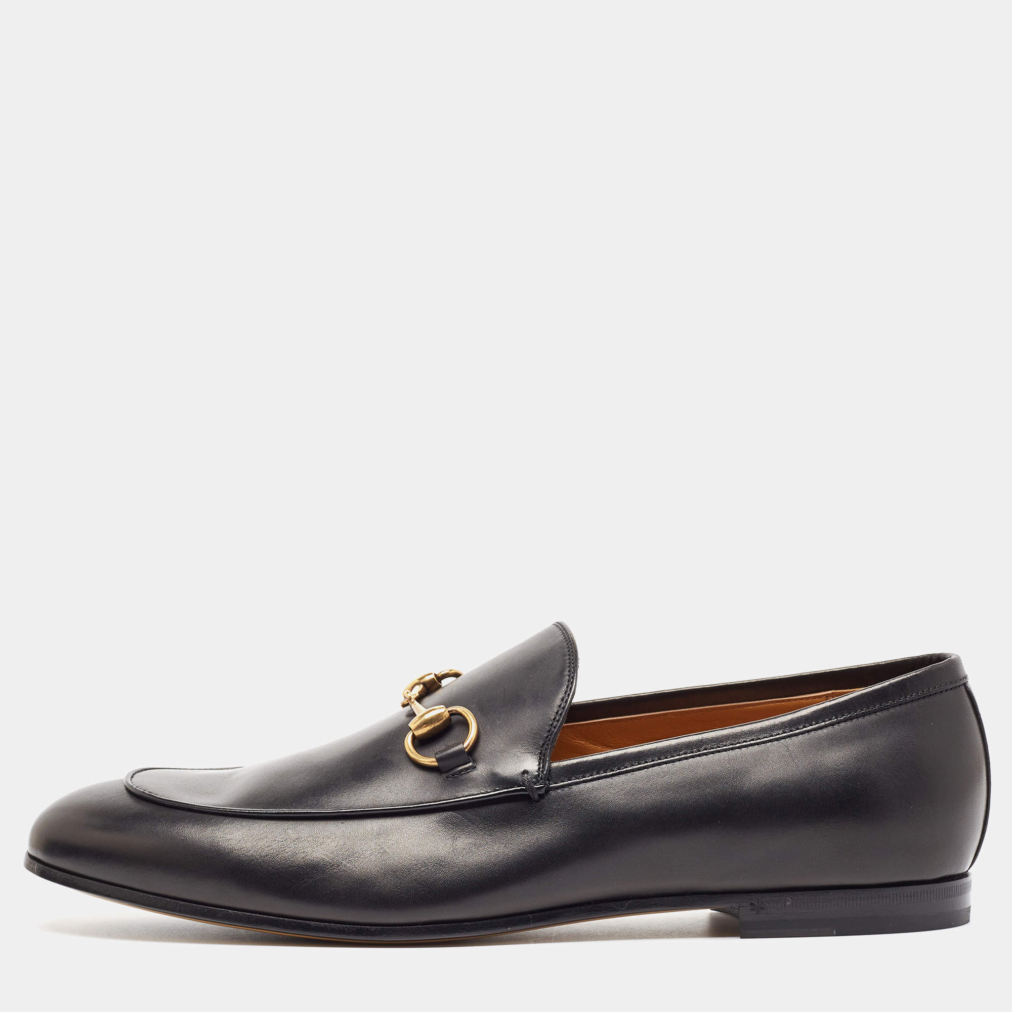 Gucci Black Leather Jordaan Loafers Size 45