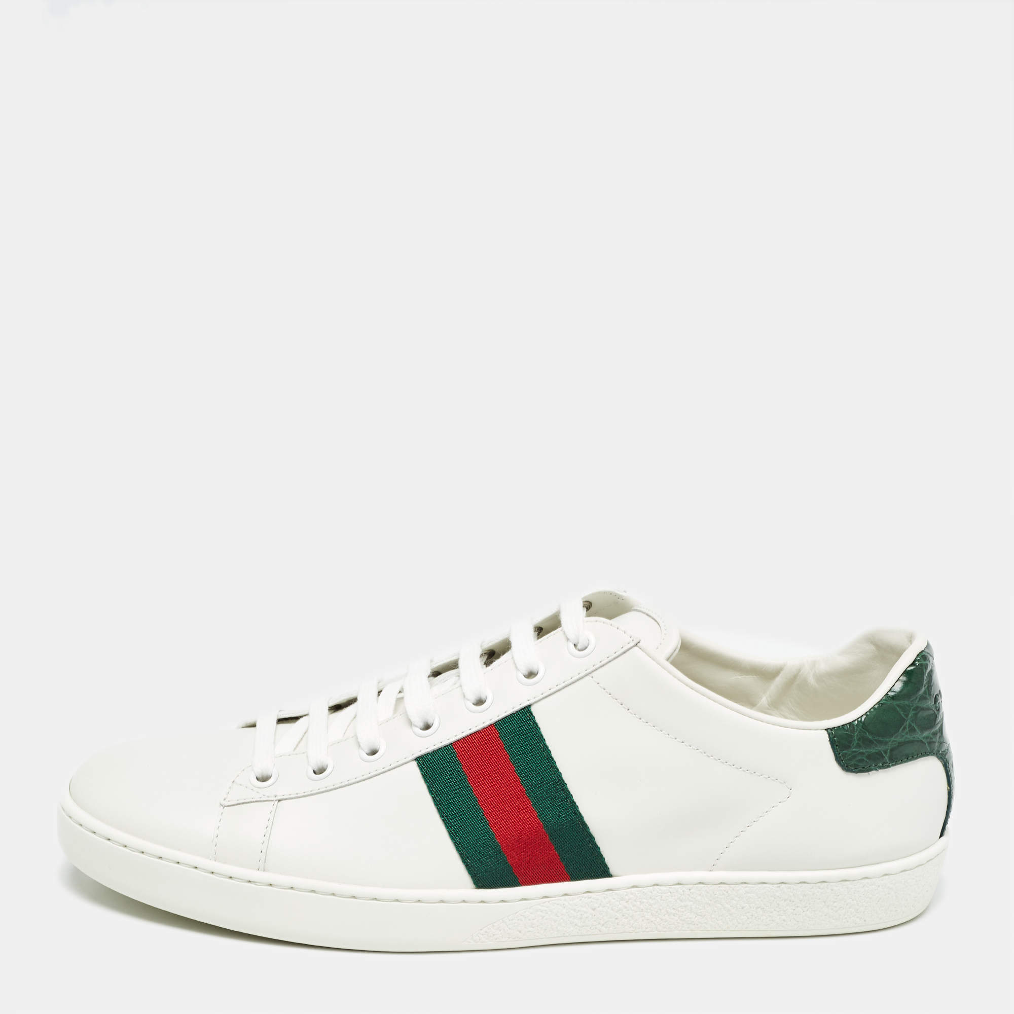 Gucci White Leather Ace Low Top Sneakers Size 41.5