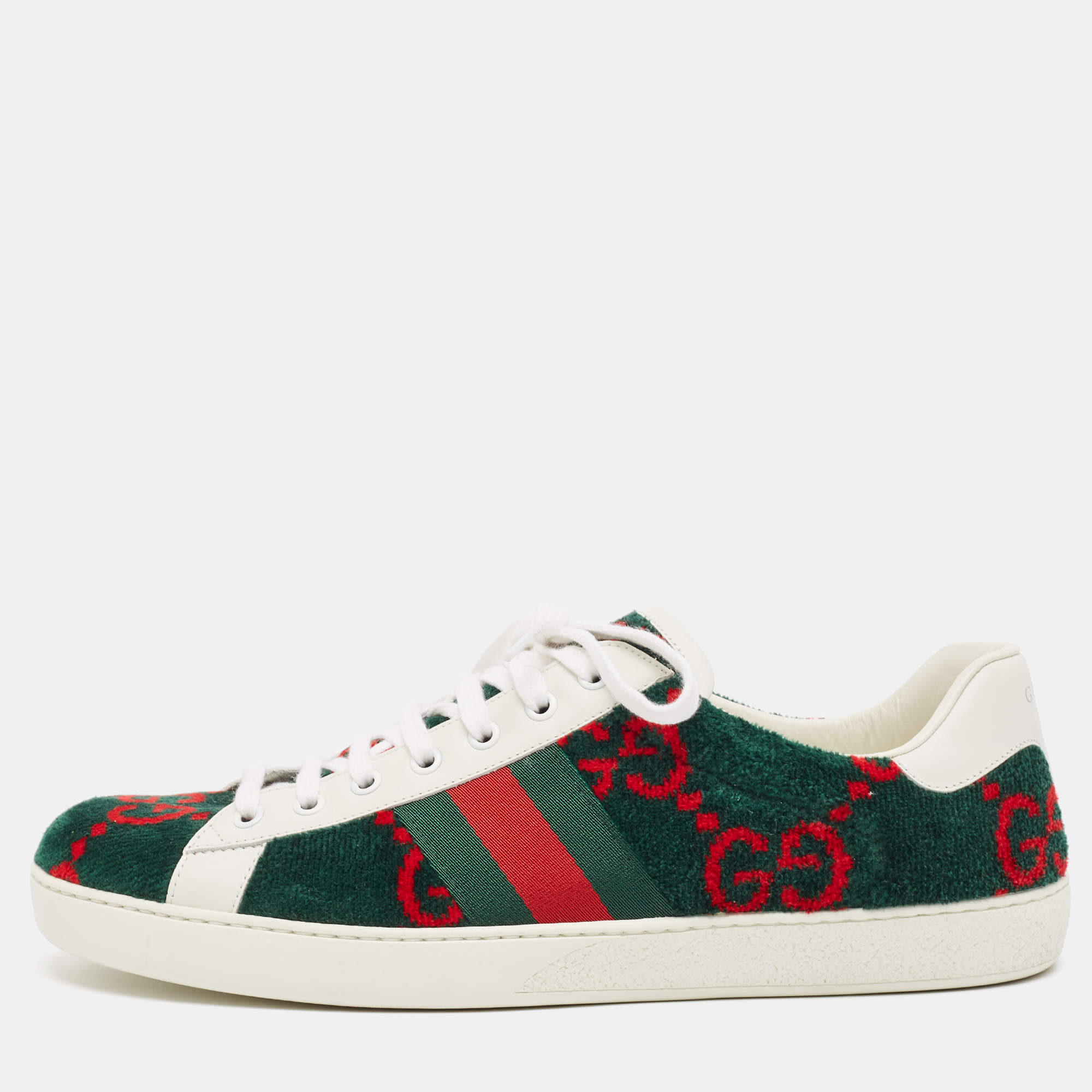 Gucci Tricolor GG Terry Fabric and Leather Ace Sneakers Size 45.5