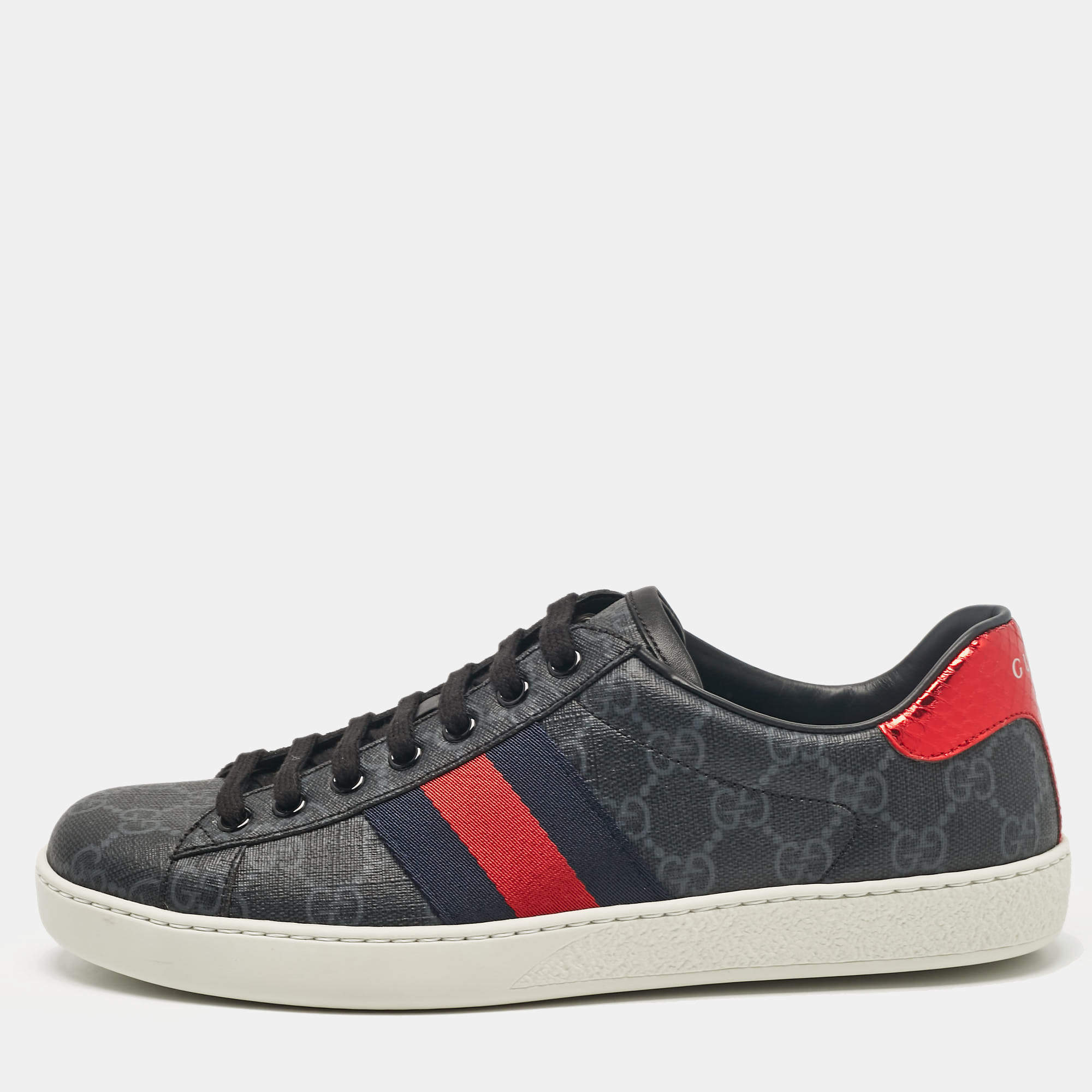 Gucci Black Canvas Ace Lace Up Sneakers Size 40