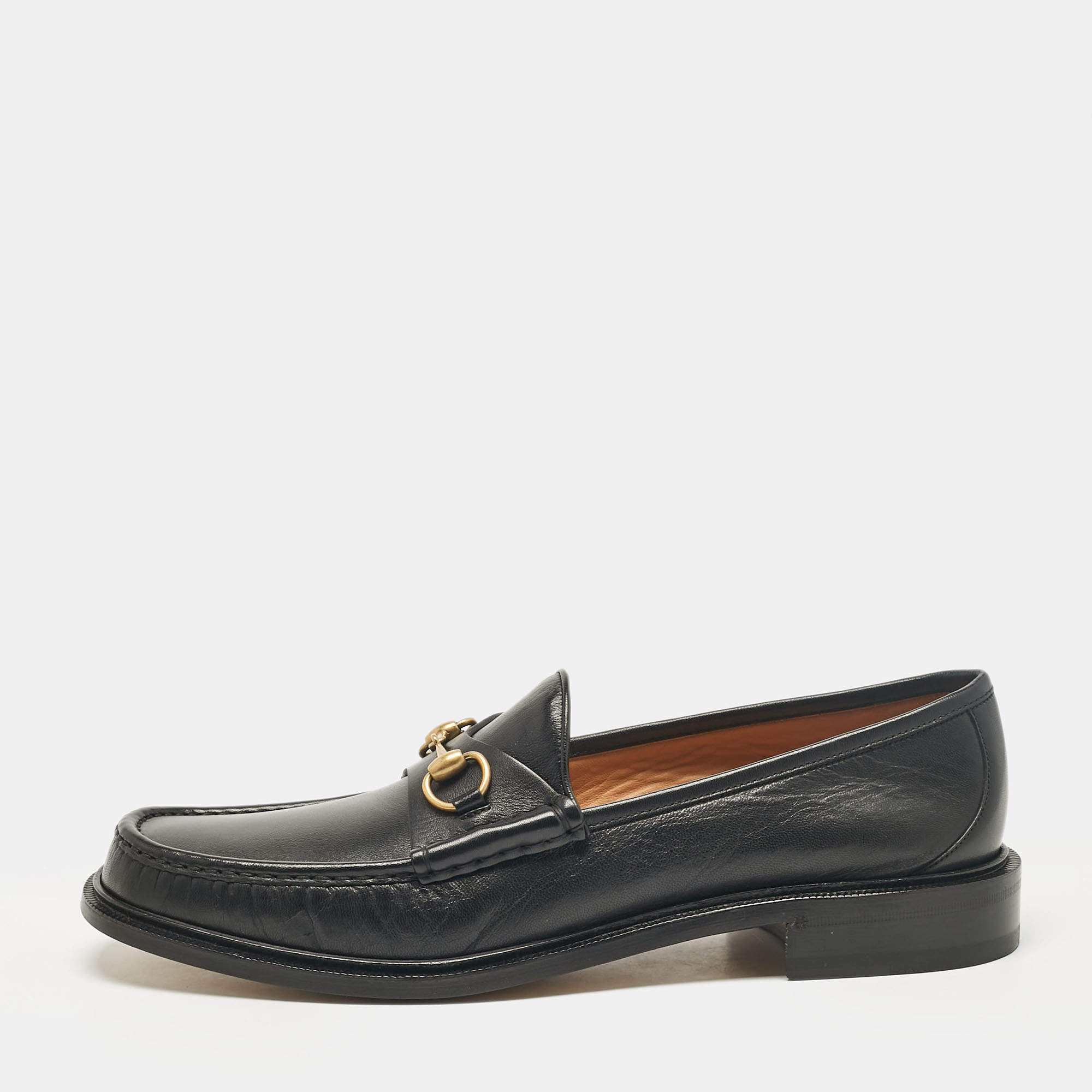 Gucci Black Leather Horsebit Loafers Size 48