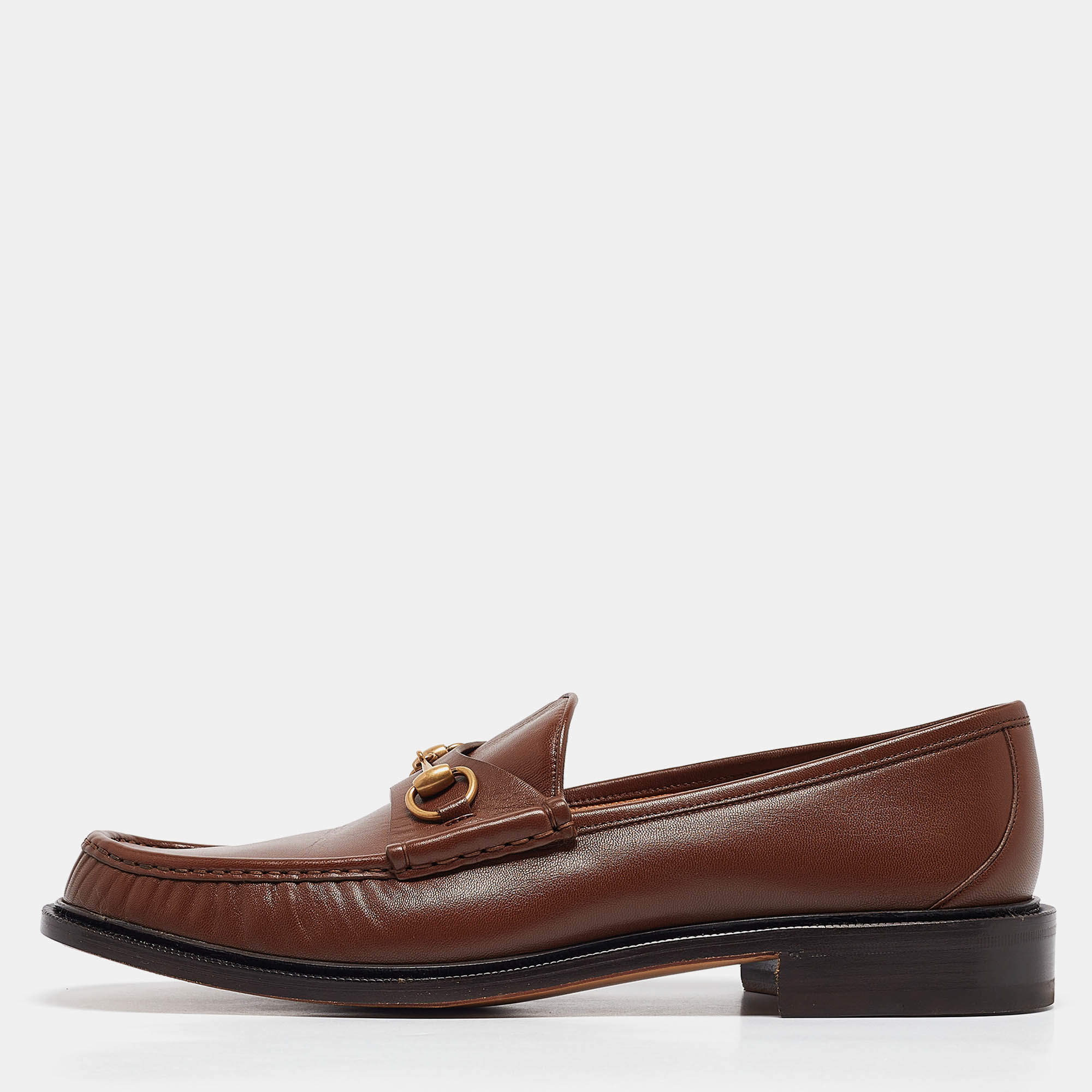 Gucci Brown Leather Horsebit Loafers Size 48