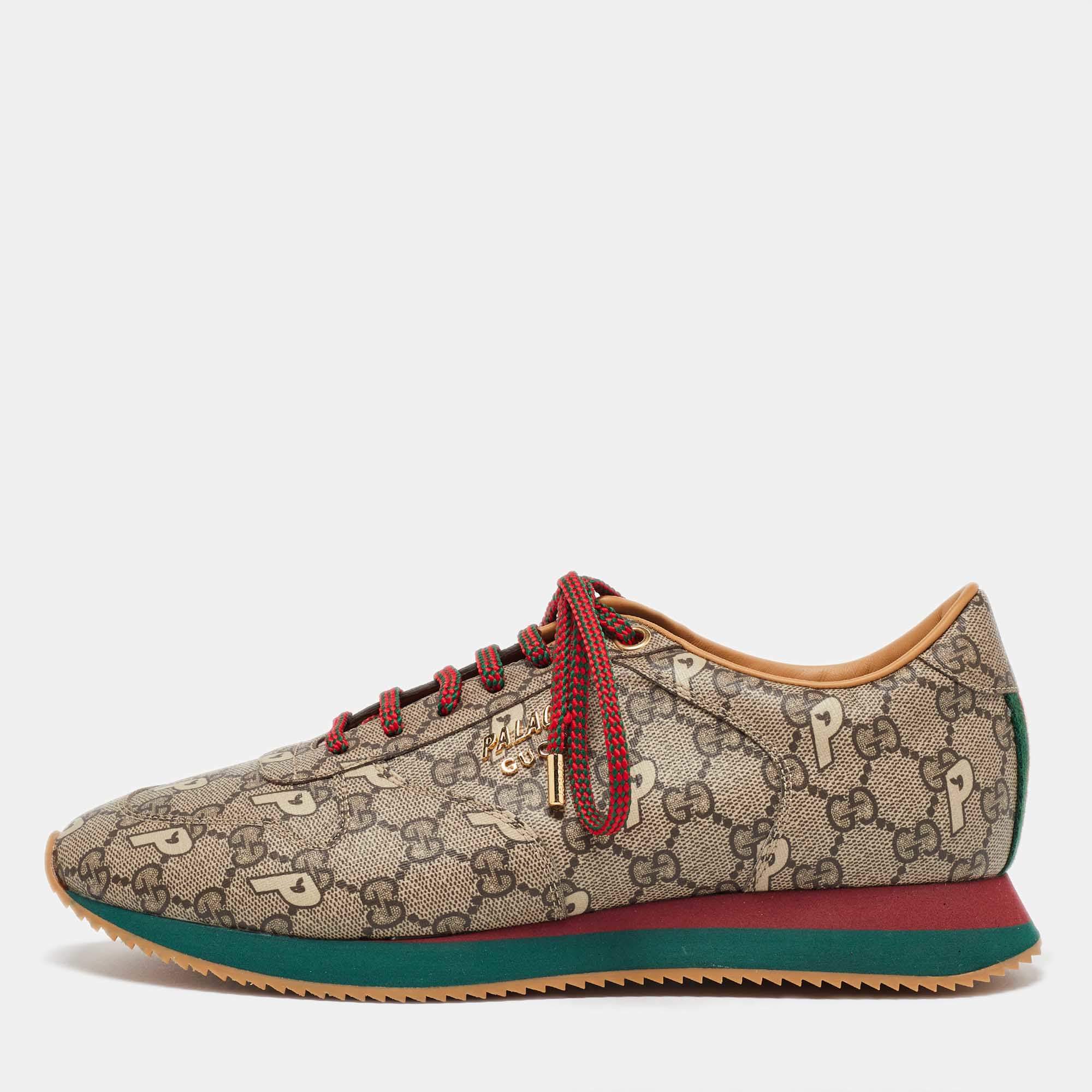 مملوكة مسبقًا Gucci x Palace Brown GG Supreme Canvas and Leather Sneakers Size 42.5
