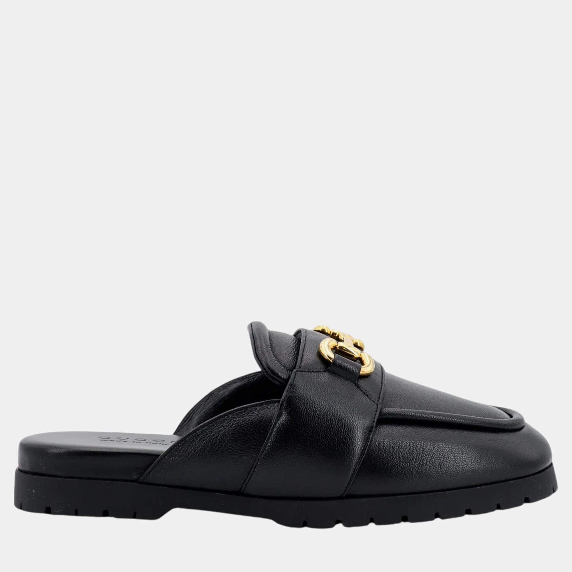 Gucci Black Leather Mule Sandals EU 42.5