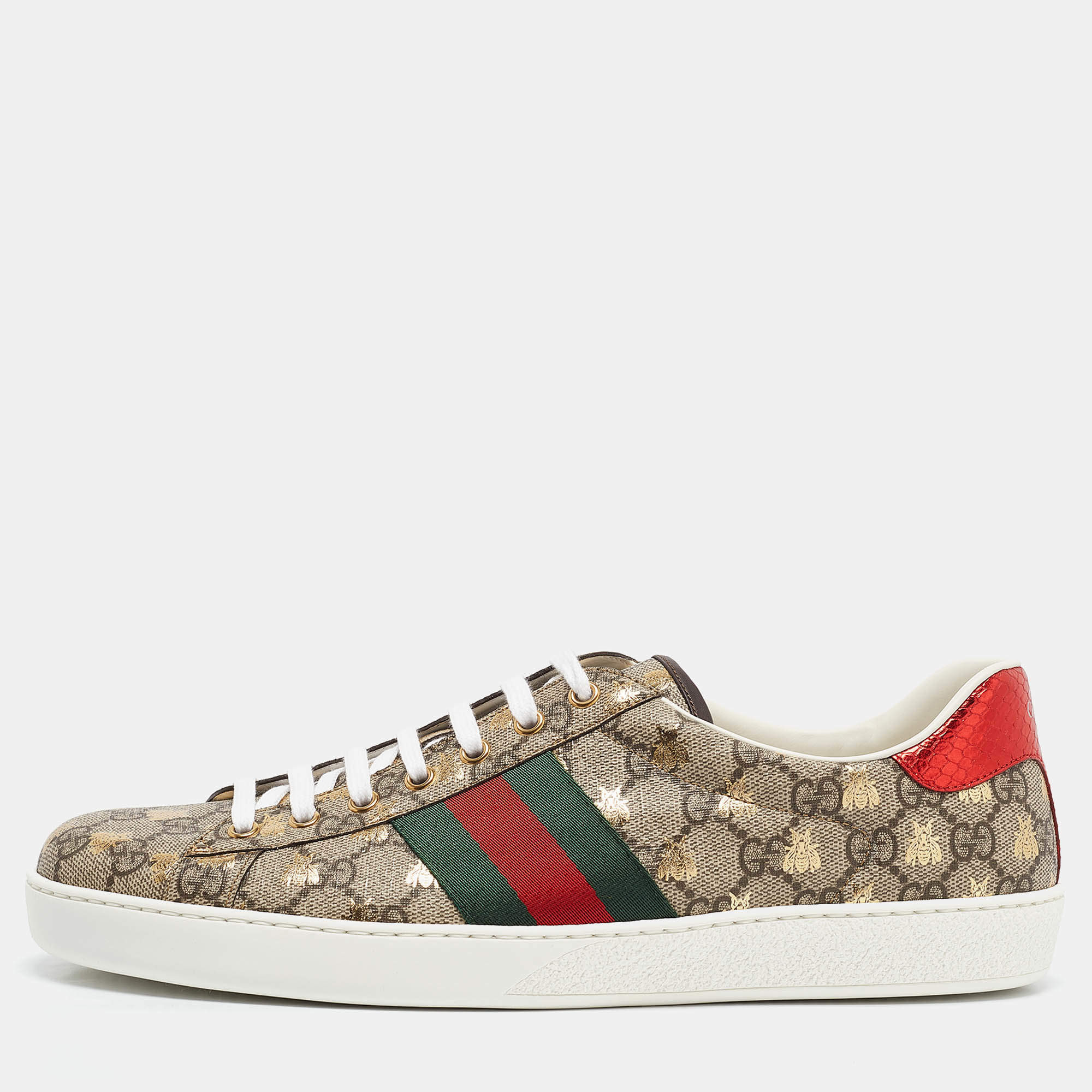 Gucci Beige/Brown GG Supreme Canvas Bee Ace Sneakers Size 45.5