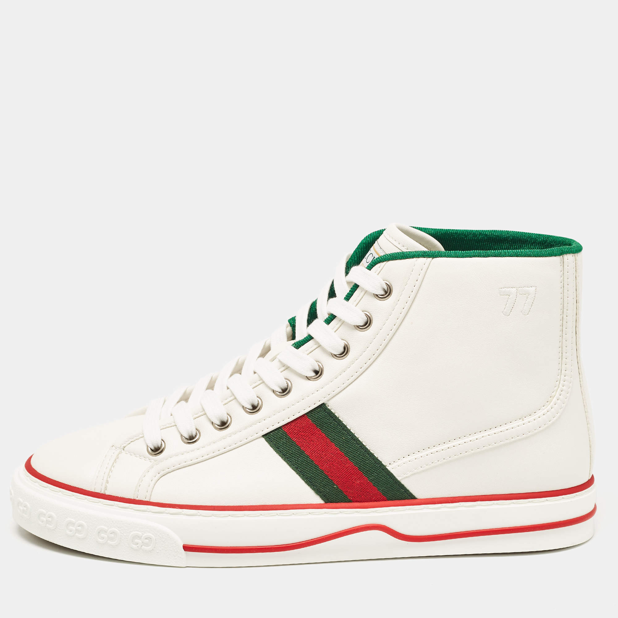 Gucci White Leather Tennis 1977 High Top Sneakers Size 40.5