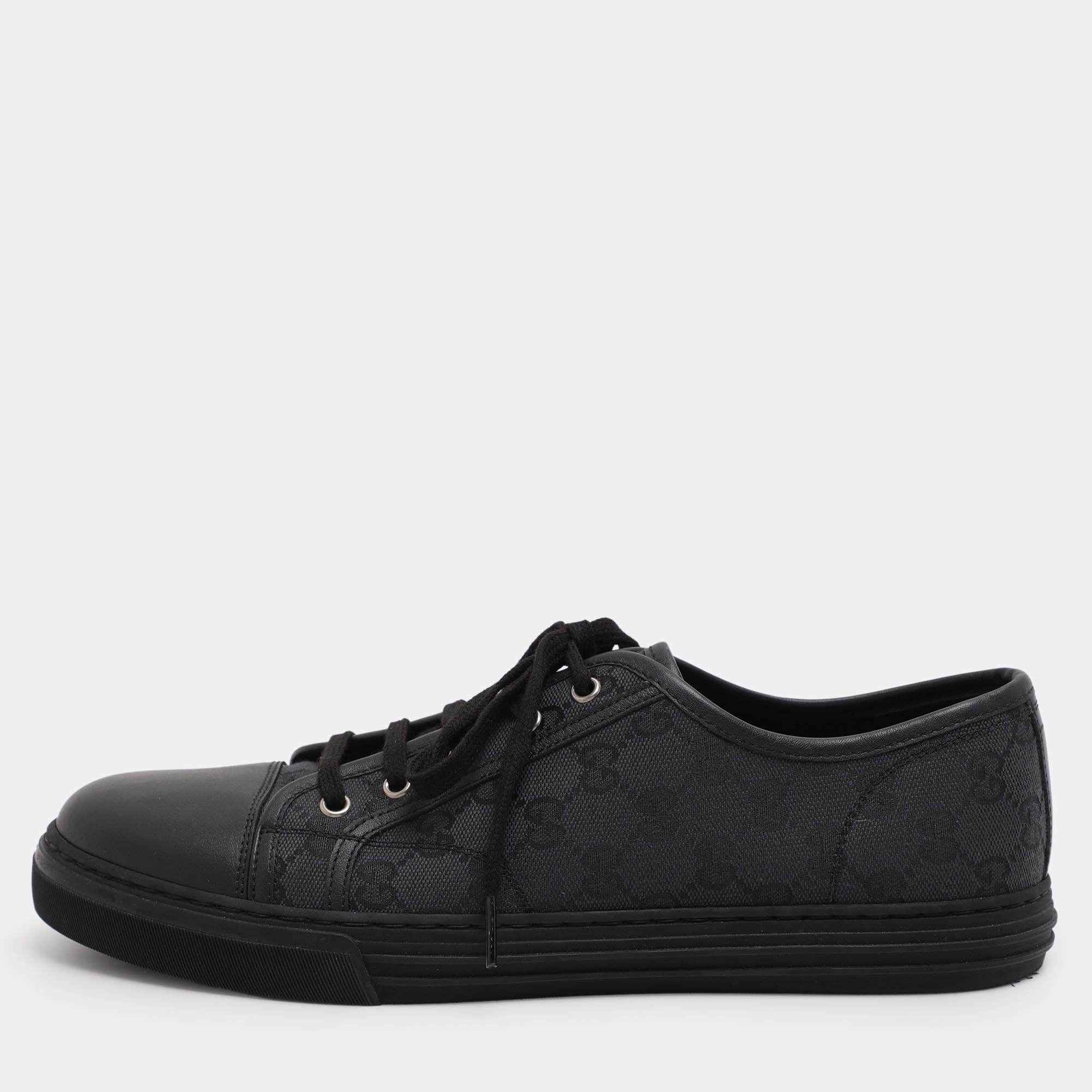 Gucci Black Canvas and Leather Trainers Low Top Sneakers Size 43.5