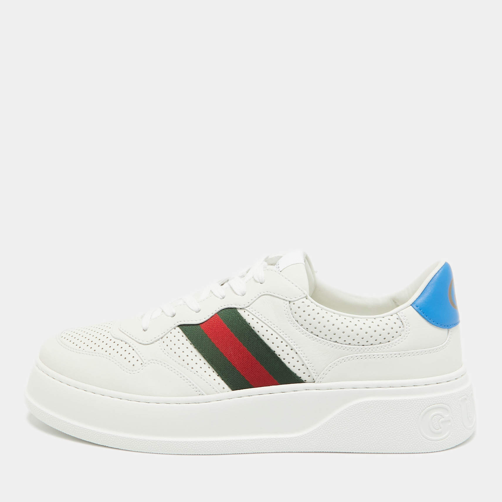 Gucci White Leather Web Chunky  Lace Up Sneakers Size 46
