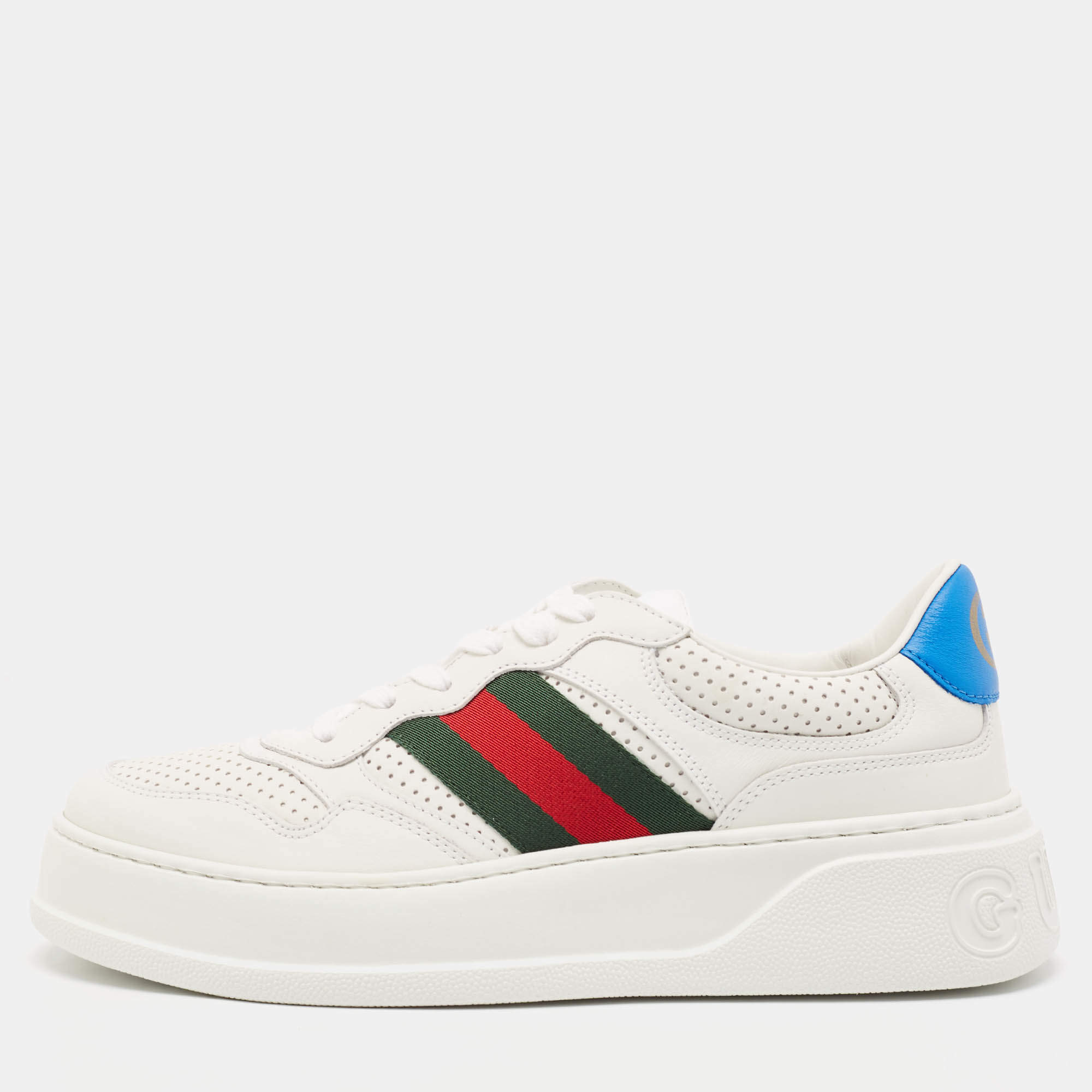 مملوكة مسبقًا Gucci White Leather Chunky B Web Low Top Sneakers Size 41.5