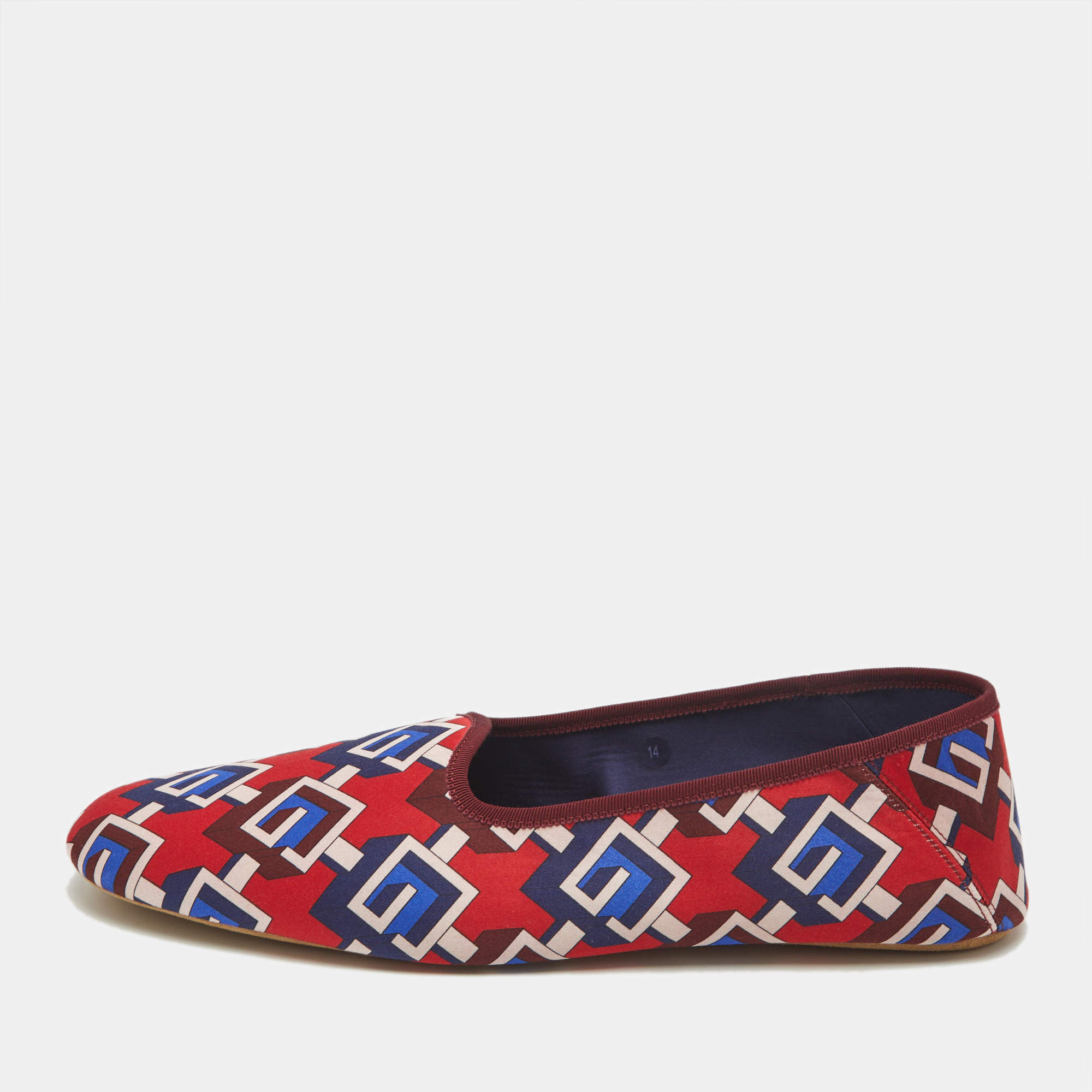 Gucci Red/Blue Geometric G Print Satin Smoking Slippers Size 48