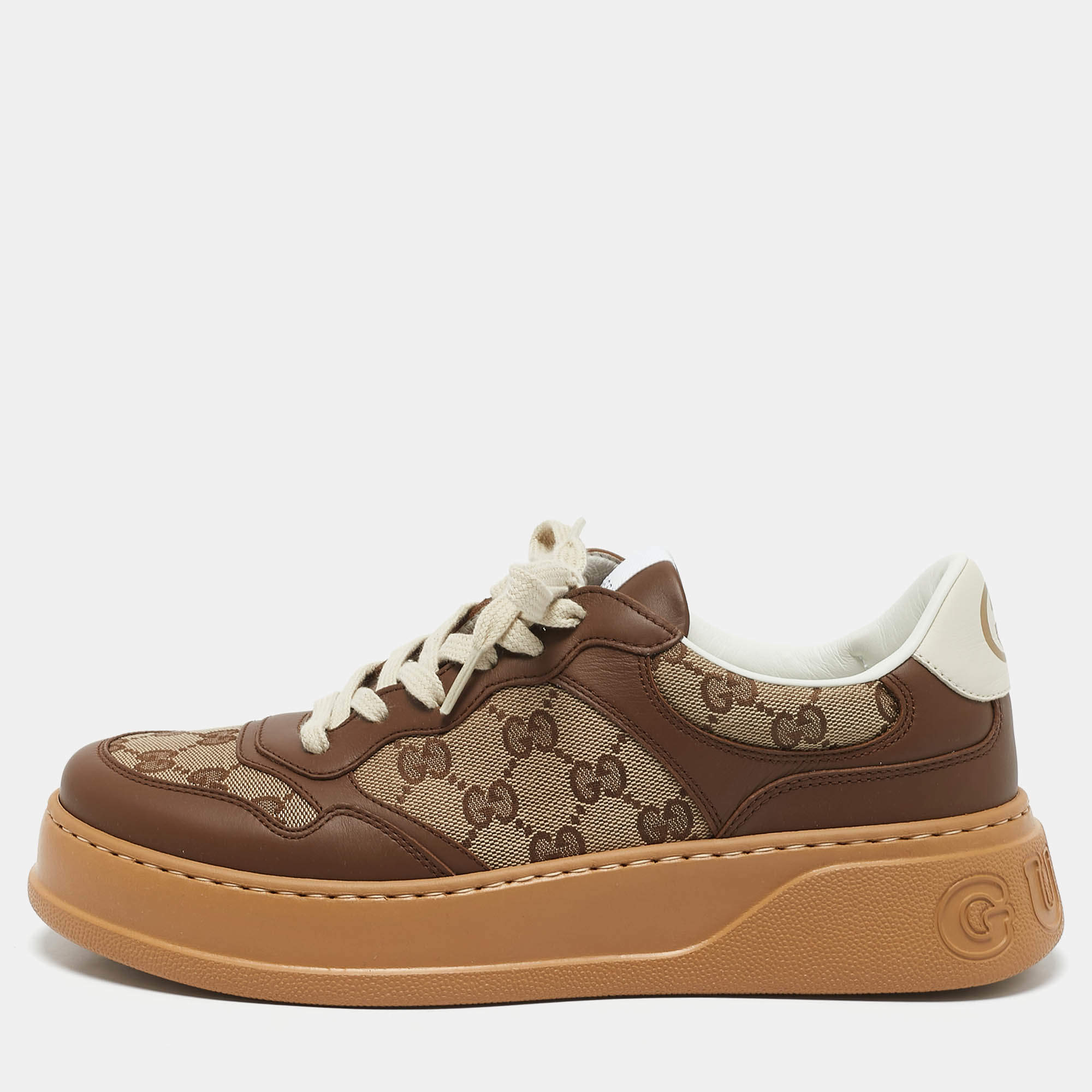 Gucci Beige/Brown GG Canvas and Leather Chunky B Sneakers Size 41