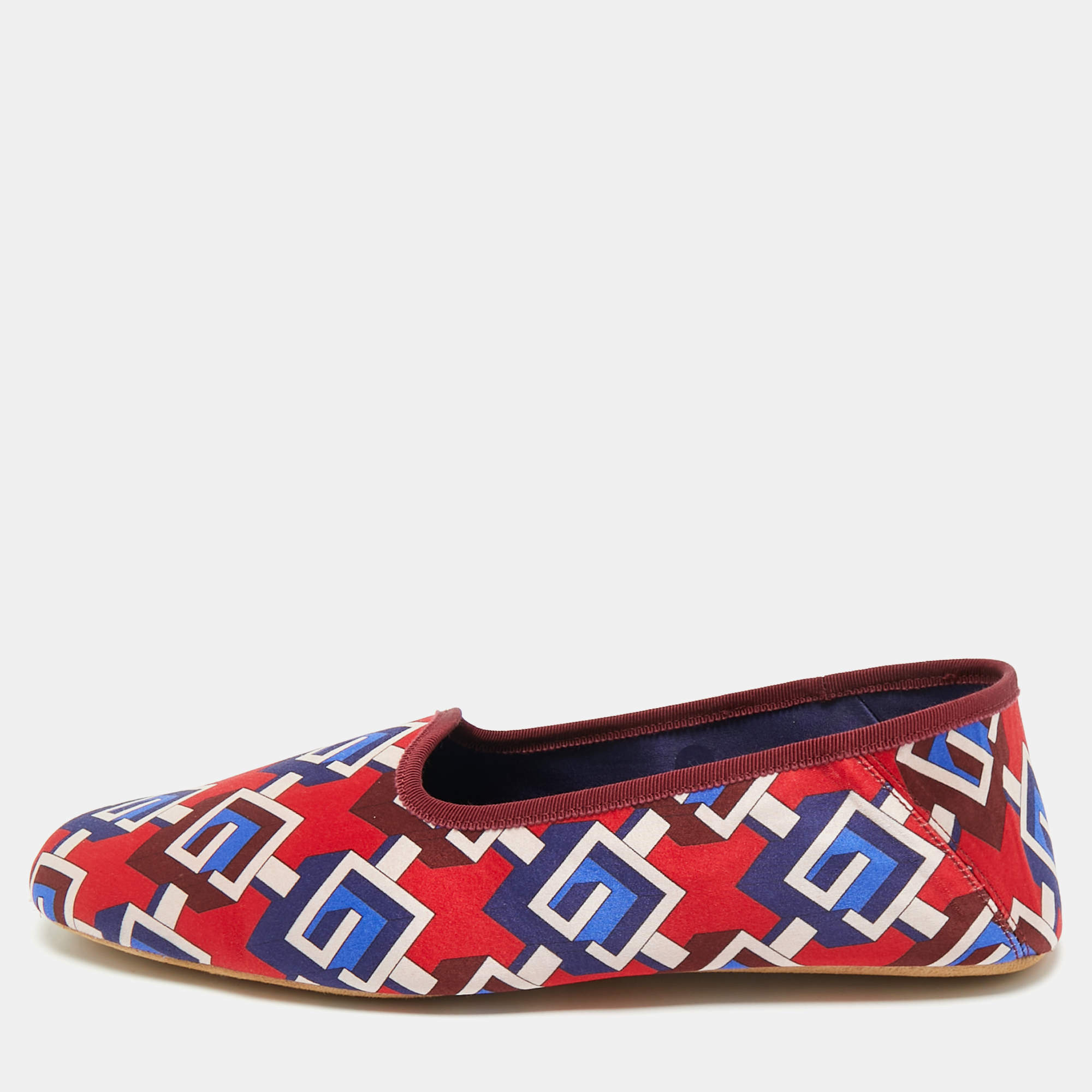 Gucci Red/Blue Geometric G Print Satin Smoking Slippers Size 45