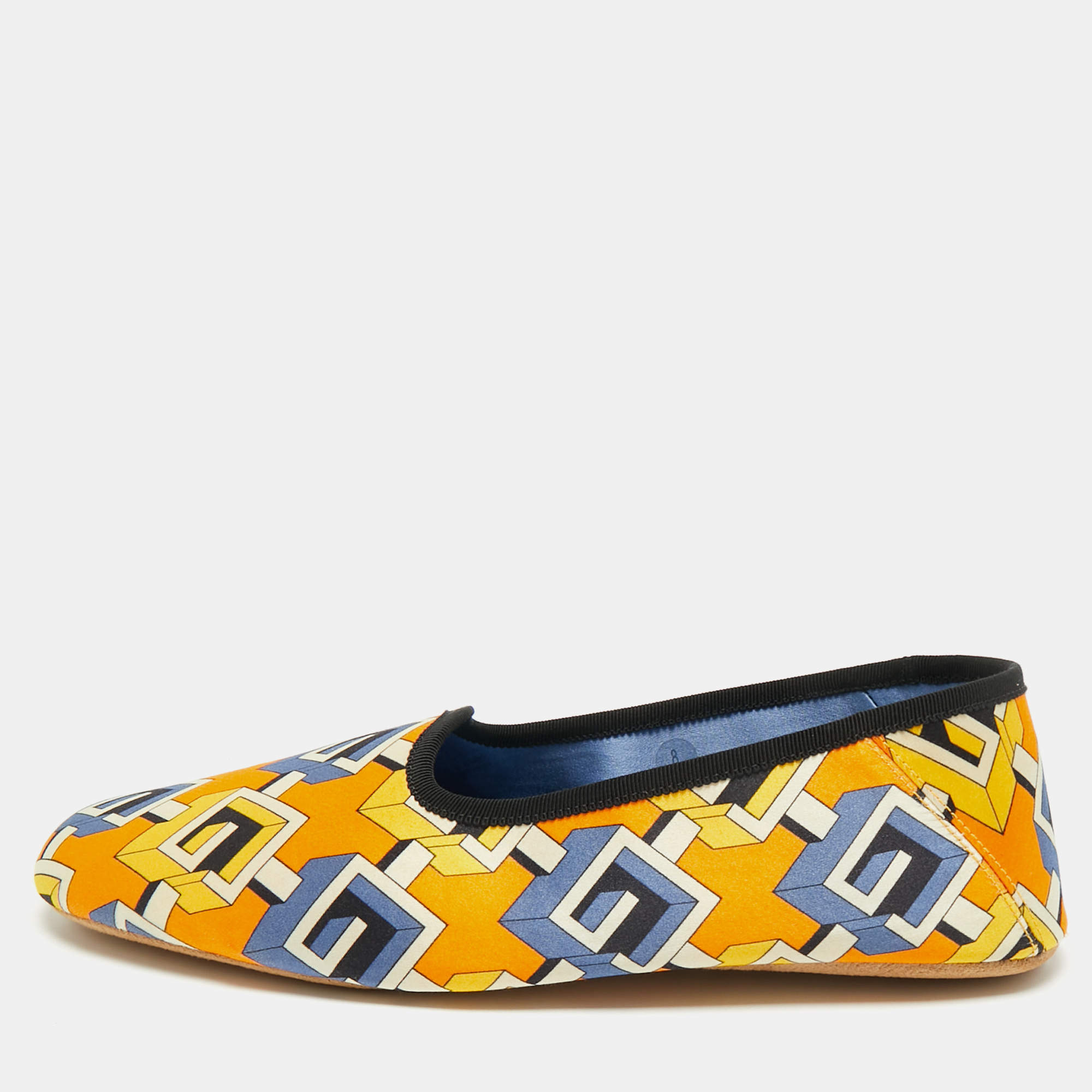 Gucci Orange/Blue Geometric G Print Satin Smoking Slippers Size 42